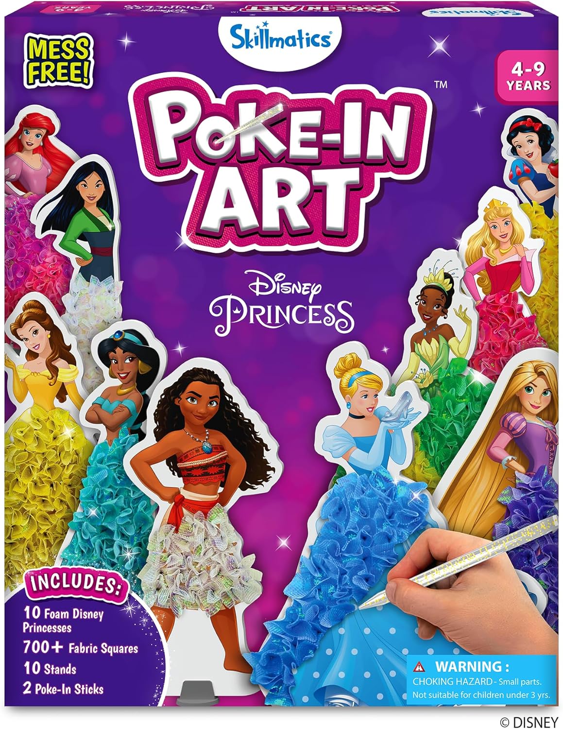 Skillmatics Poke-in Art – Disney Princesses, Wood Craft Kit, Gift for Kids | DIY Mess-Free Fun, Cinderella, Ariel Fine Motor Skills, Screen-Free, Travel Activity, Girls & Boys Ages 4, 5, 6, 7, 8, 9