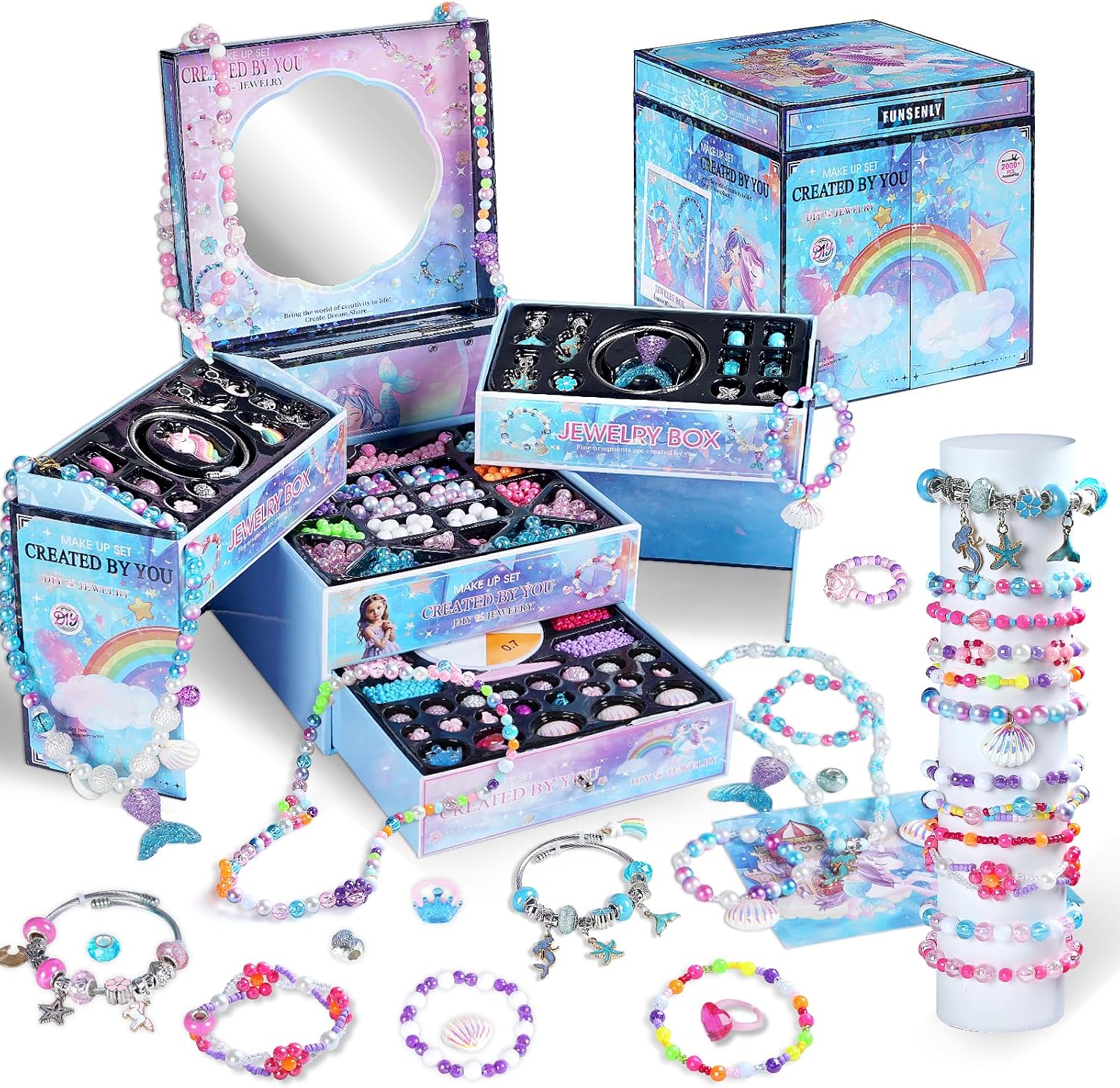 FUNSENLY 2000pcs Charm Beads Bracelet Making Kit for Girls, Jewelry Making Kit for Girls 4-6 8-12, Arts and Crafts Girls Toys for Kids Age 4-8 8-12