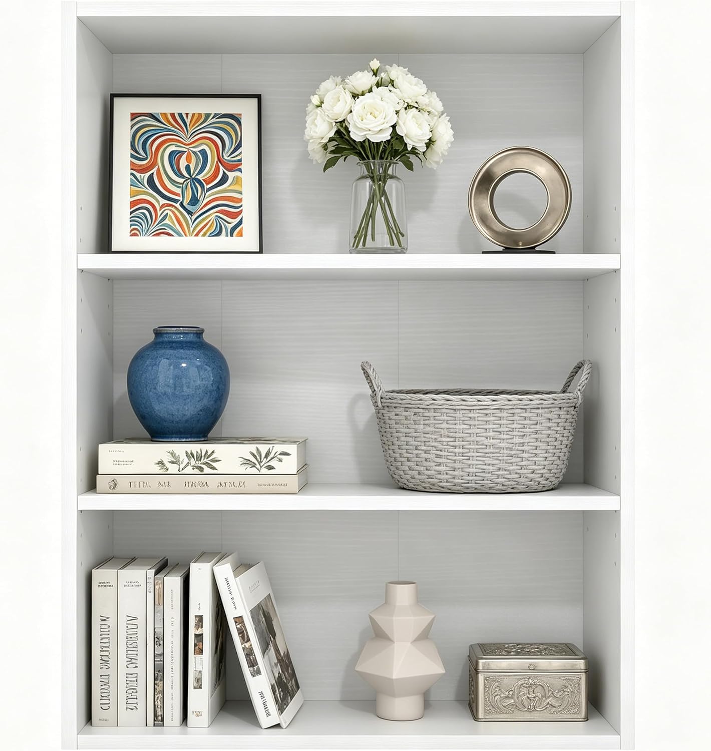 HealSmart 3 Tier Bookcase, Industrial 3 Book Shelf, 9.2″ D x 23.8″ W x 31.5″ H Tall Open Cube Storage Organizer for Home Office, Living Room, Bedroom and Dinning Room, White