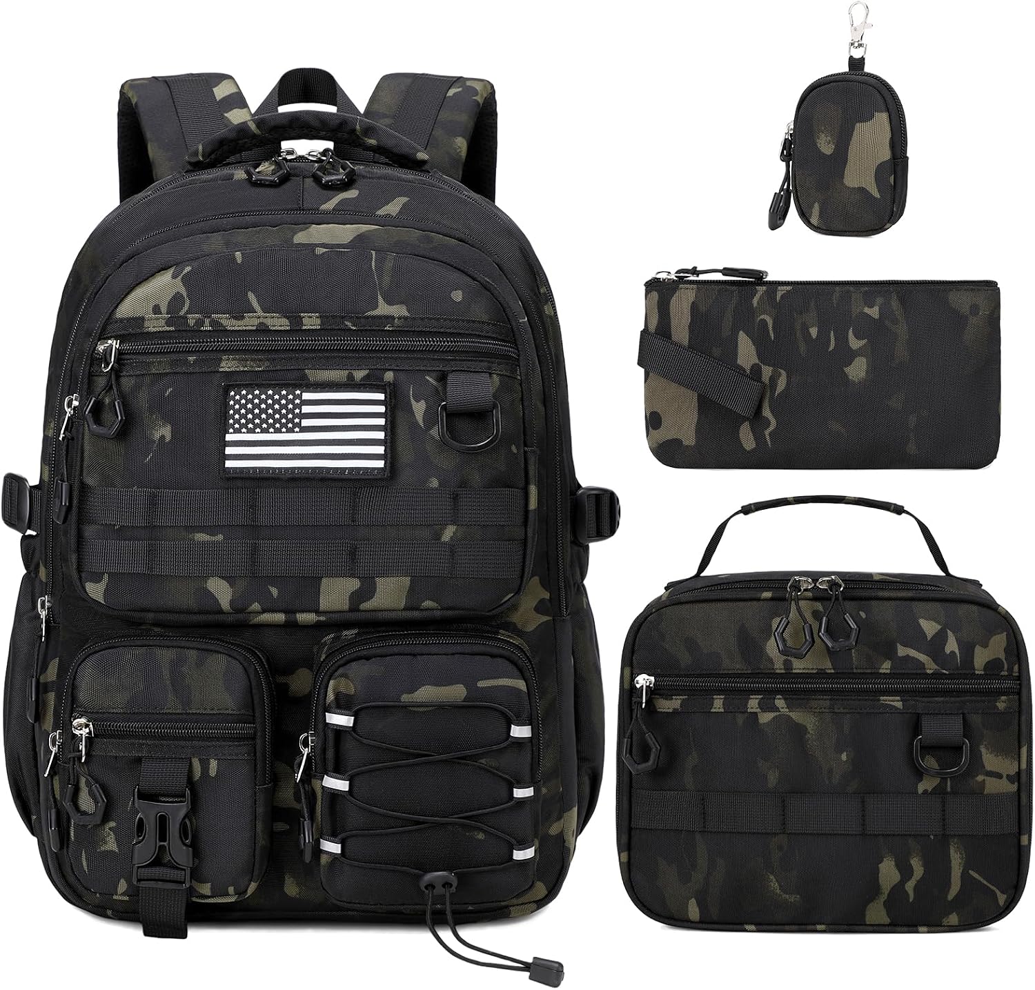 GeeWin Camo Backpack for Boys, 4PCS Boys Backpack with Lunch Box Set | 17 Inch Tactical Military Waterproof Boy Bookbag for Kids, Teens, Elementary Middle High College School Student