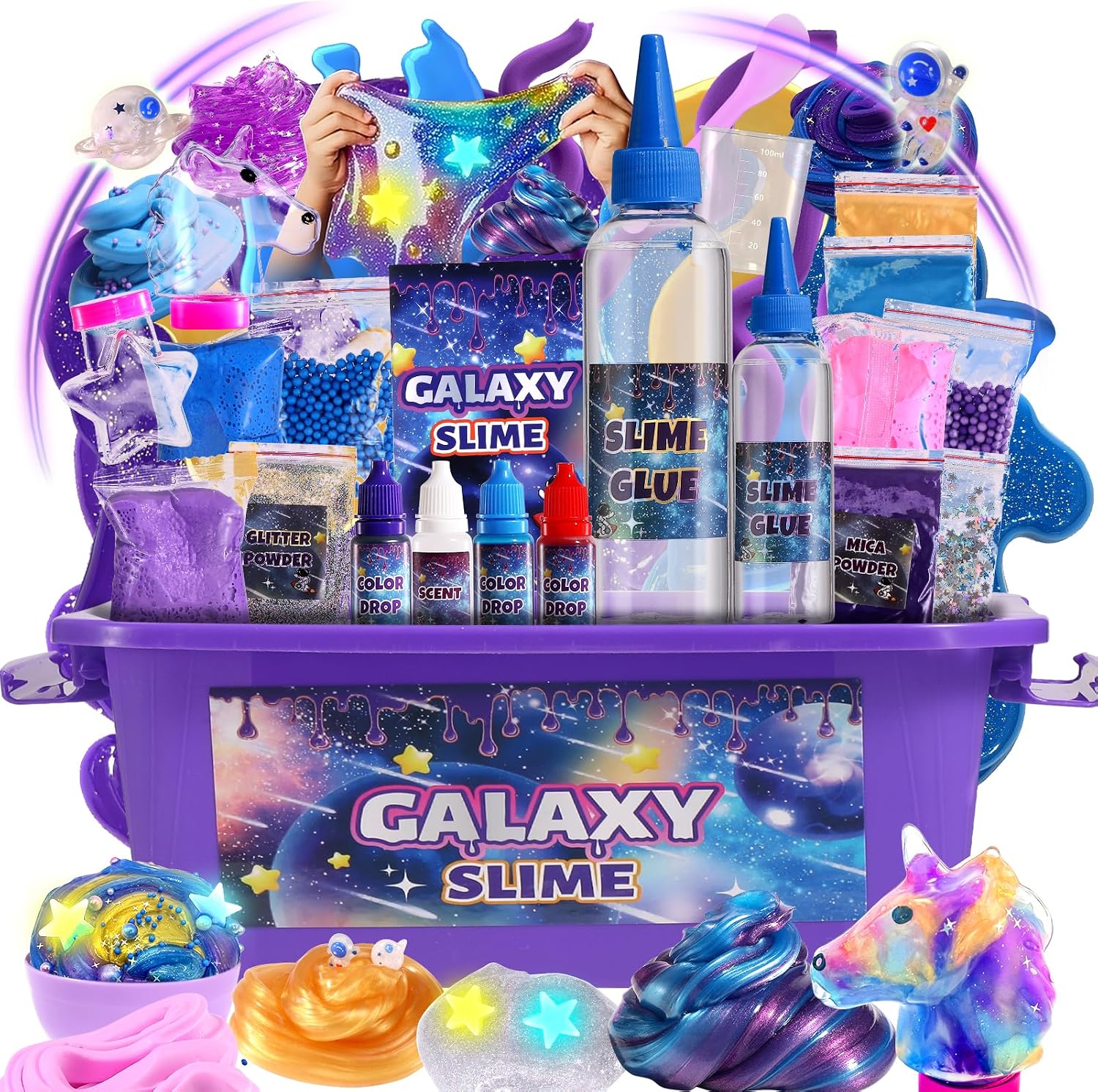 Mini Galaxy Slime Kit, with Glow in The Dark Stickers,Making Butter Slime, Dark Powder to Make Glitter & Galactic Slime, Stress Relief Toys, Party Favors for Kids, for Girls Boys 6 7 8 9 10 11 12