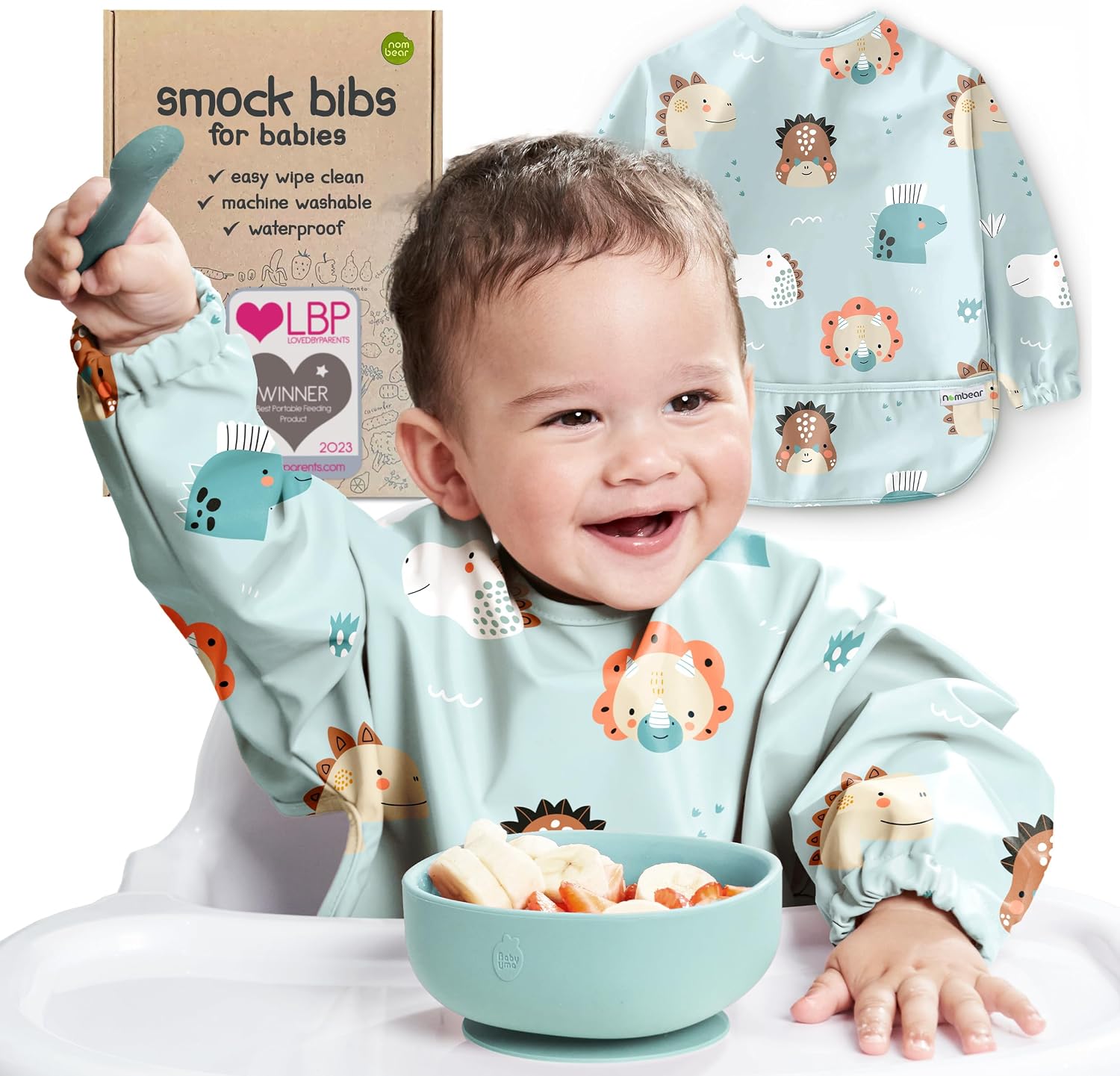 Waterproof Smock Baby Bibs for Eating (6-24 Months) | Long Sleeve Bib for Baby Led Weaning,Toddler Feeding Bibs and Art Smock for Painting, Silicone Bib Alternative
