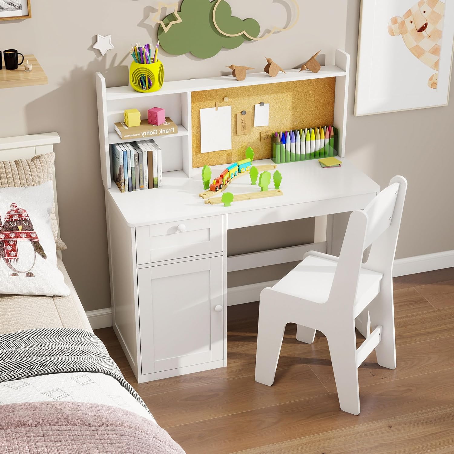 FTZxHKLX White Kids Study Desk with Chair