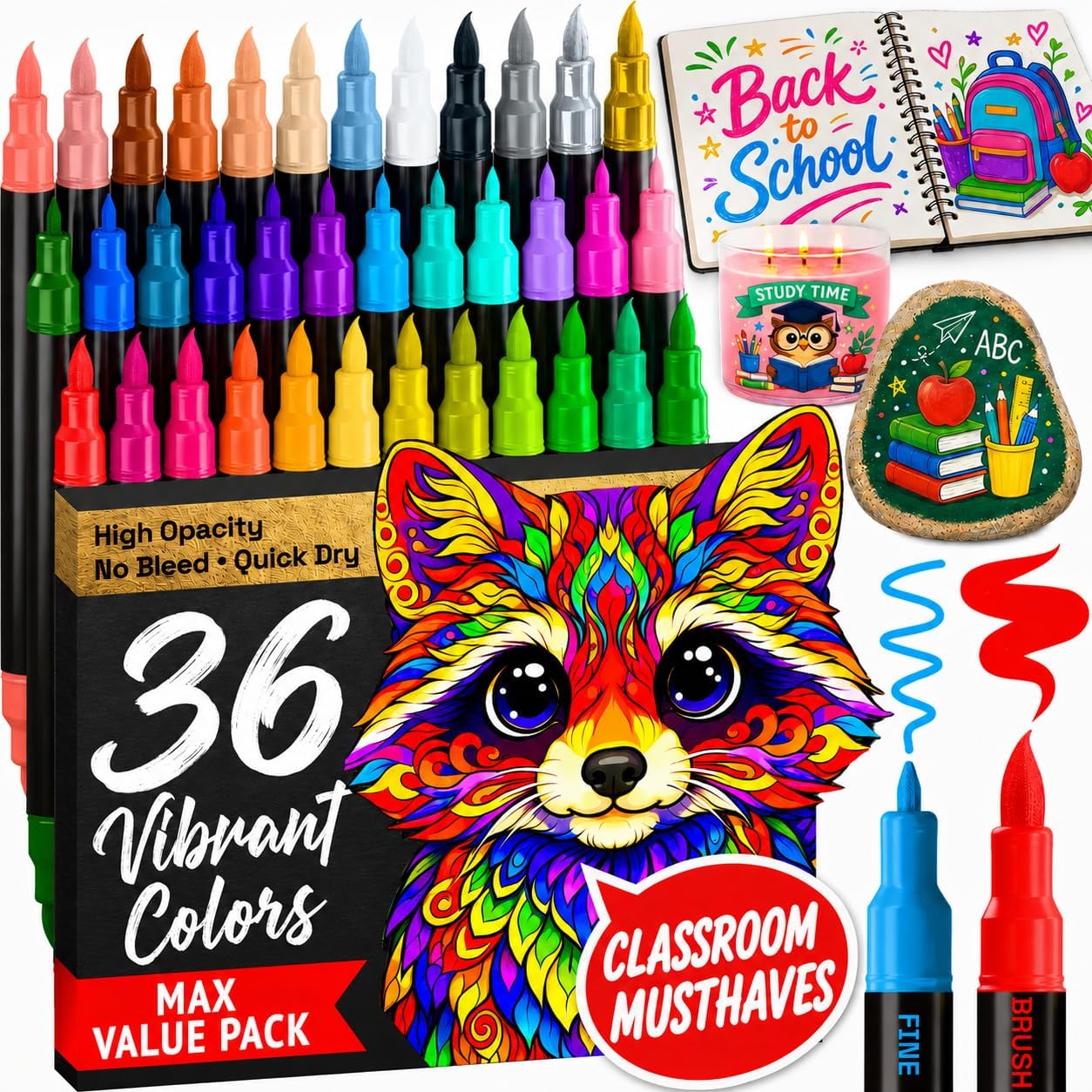 ARTISTRO 36 Dual-Tip Acrylic Paint Marker Pens for Drawing | For Fabric, Rock, Glass, Wood, & Molds, Arts & Crafts Gift for Adults, Teens, & Kids, Classroom Must Haves & School Supplies
