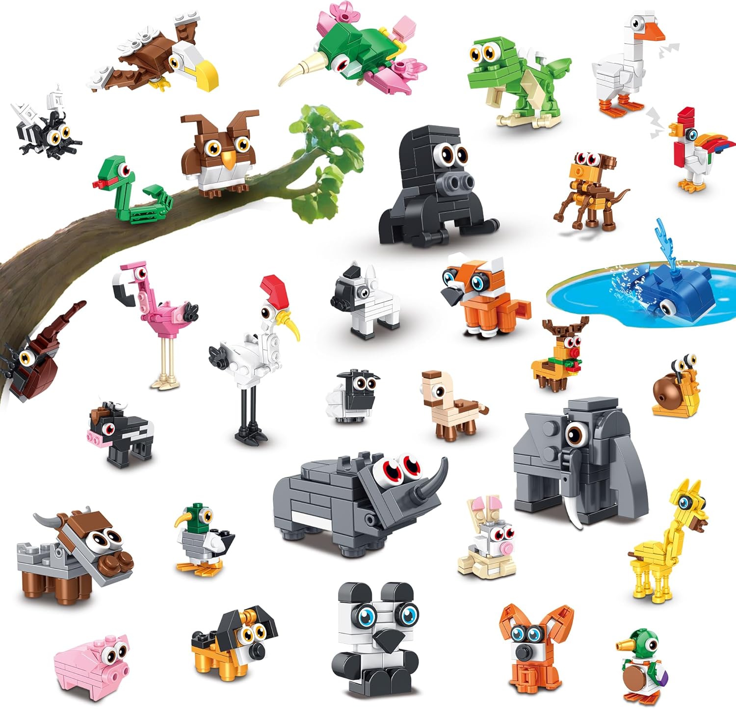 32 Packs Party Favors for Kids, Animal Building Blocks Toys | Goodie Bag Easter Stocking Stuffers,Mini Building Set for Classroom Prizes,Birthday Party Gift for Student Girls Boys 6-12