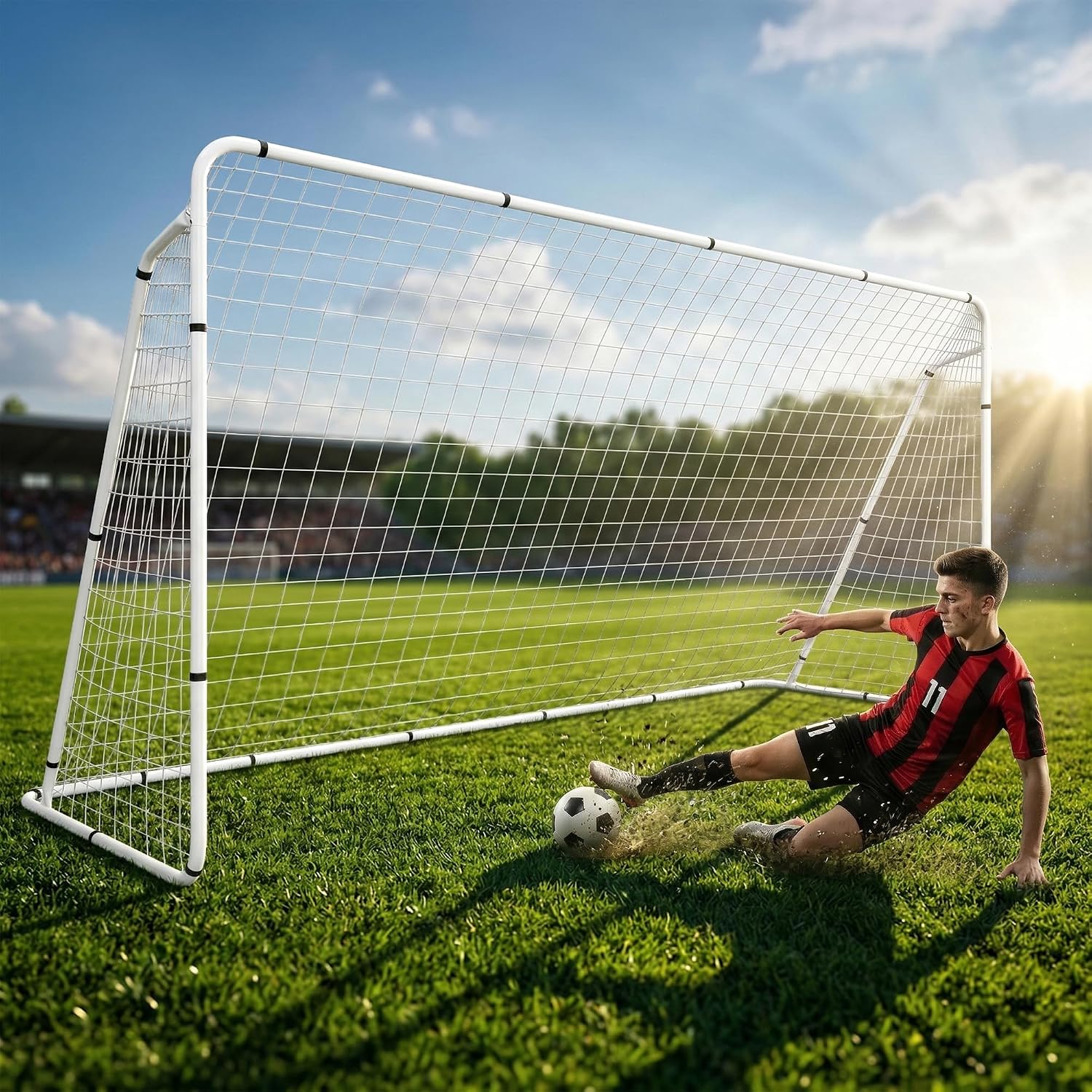 HomGarden 12’x6′ Soccer Goal, Portable Football Net with Frame, Backyard Training & Outdoor Practice Goals for Adults & Kids, Easy Setup Tournament Equipment