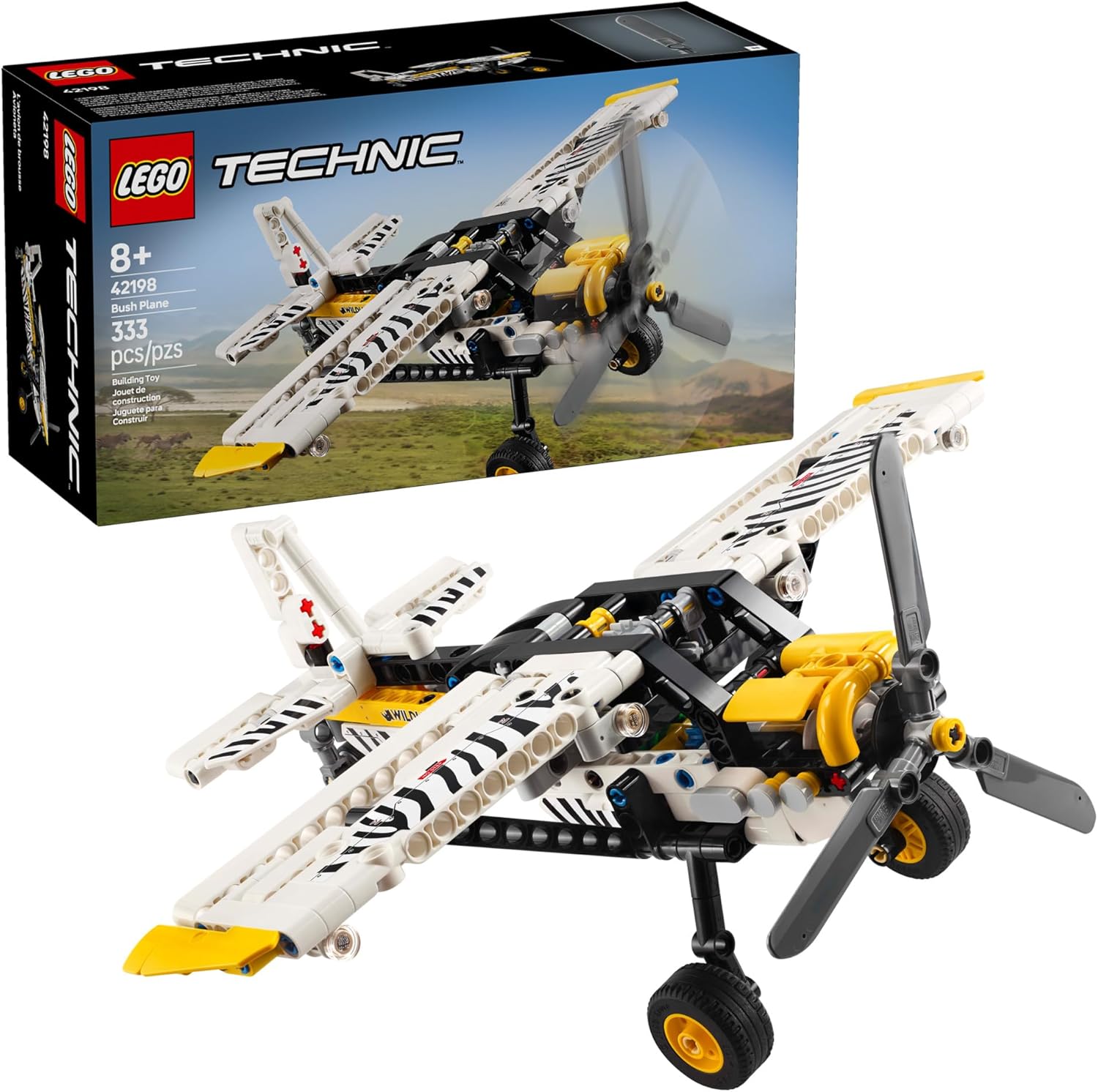 LEGO Technic Bush Plane Toy – Buildable Airplane Toy for Kids, Boys and Girls, Ages 8+ – Model Airplane Gift with Spinning Propeller, 4-Cylinder Piston Engine, and More – 42198