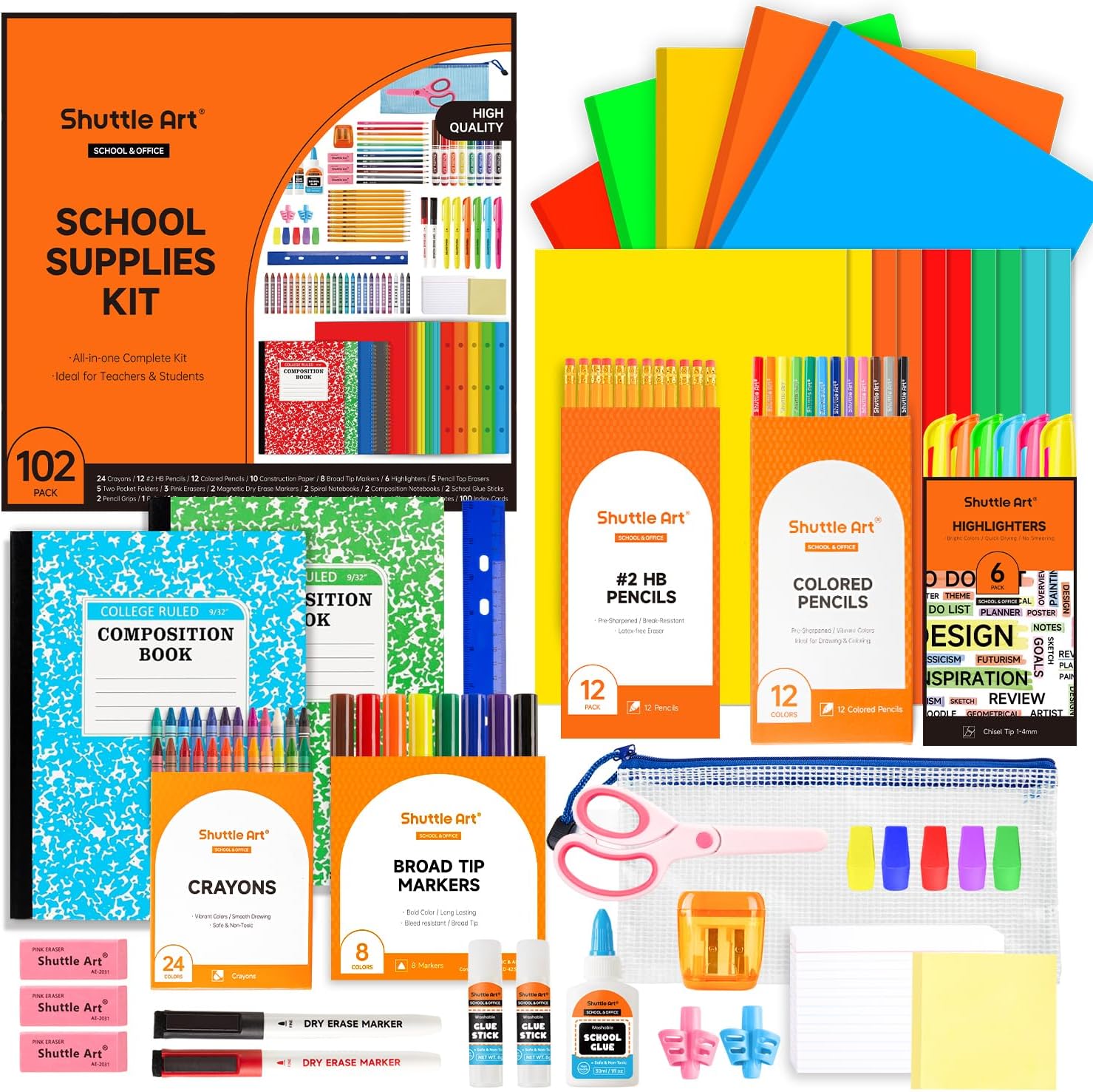Shuttle Art 102 PCS Back to School Supplies Kit for Grades K-12