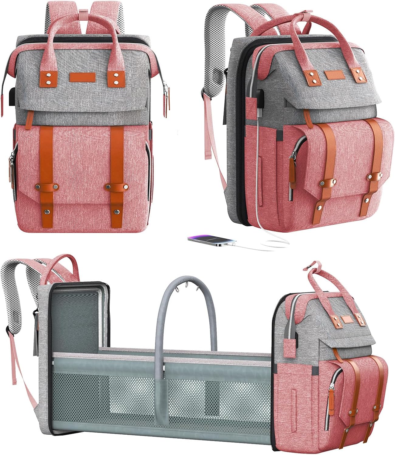 Diaper Bag Backpack with Changing Station, Baby Bags for Girls Pink