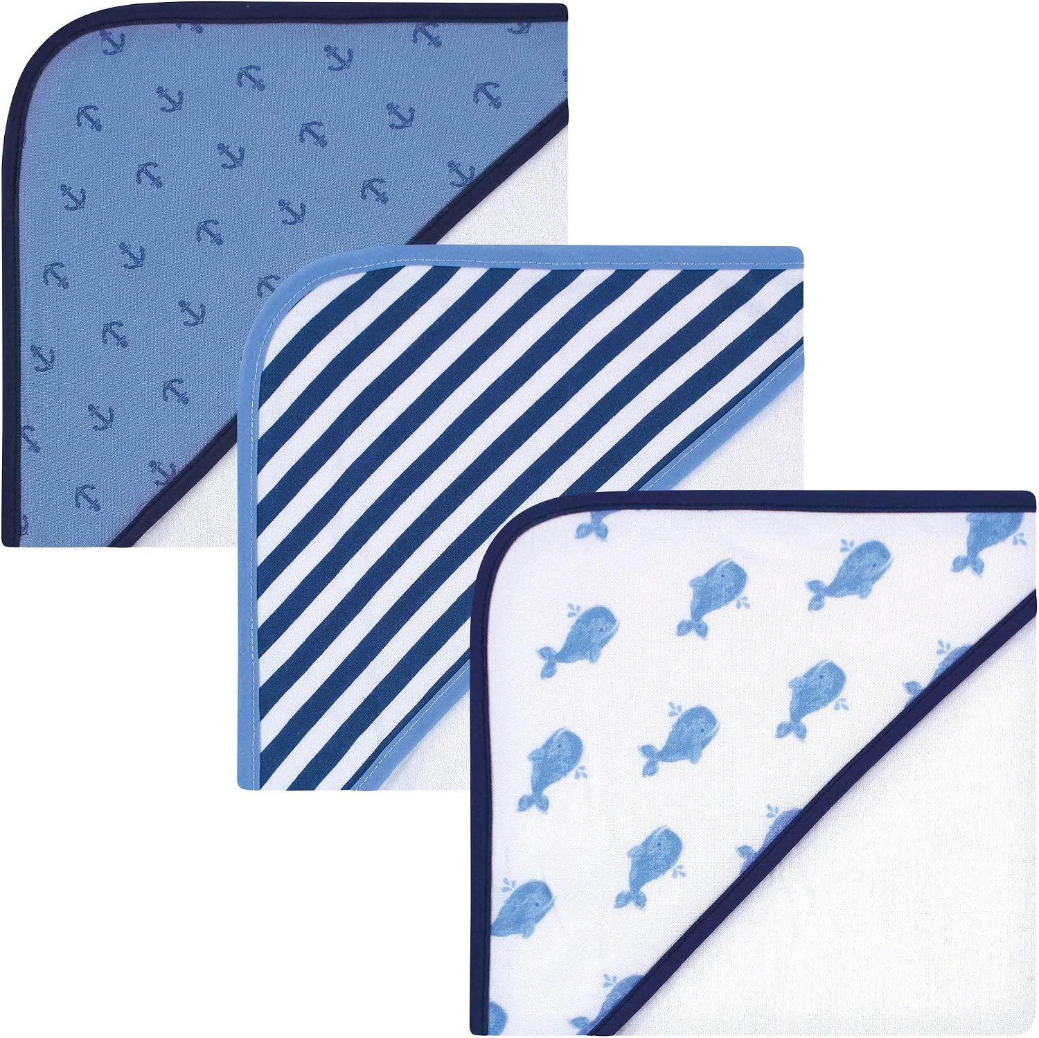 Hudson Baby Unisex Baby Rayon from Bamboo Rich Hooded Towels, Blue Whale, One Size