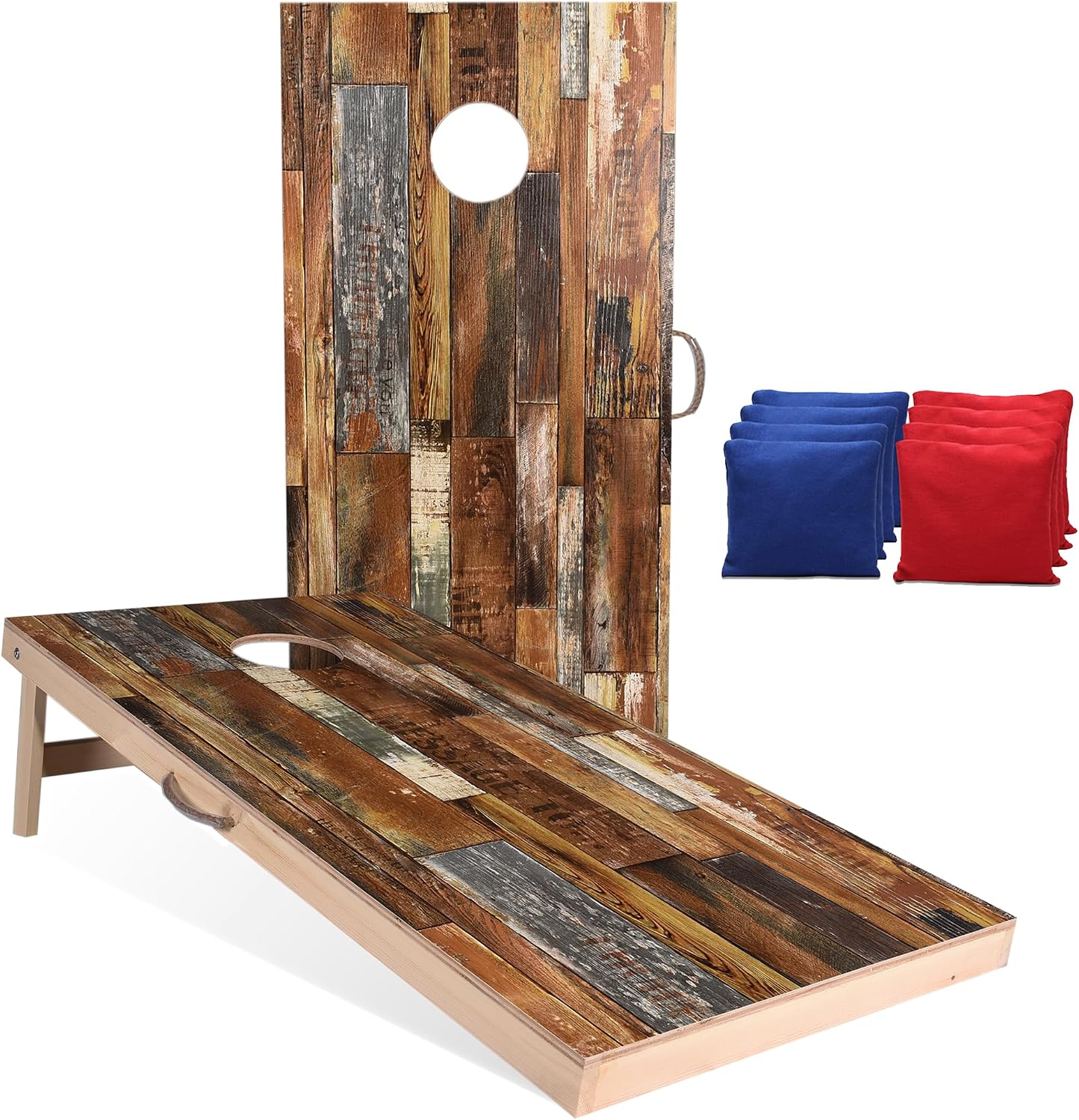 4×2 ft Solid Wood Cornhole Set with 8 Bean Bags, Regulation Size Cornhole Board Set for Adults, Cornhole Game Set for Tailgate Backyard Toss Games Indoor&Outdoor Activities