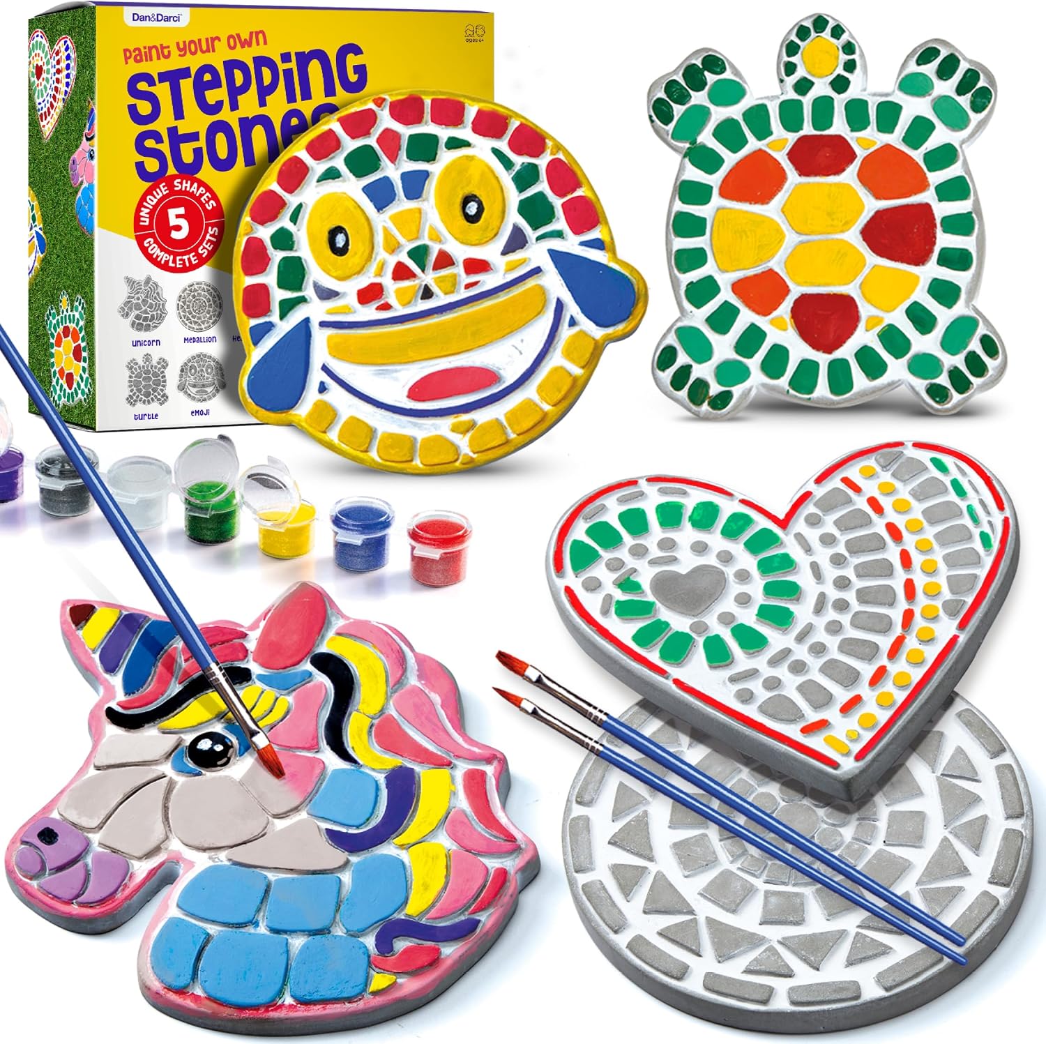 Stepping Stones Painting Kit for Kids – 5 Paint Your Own Garden Stones | 5 Stepping Stones with Paints and Brushes, Crafts for Kids Ages 6-8 – Birthday Gifts for Girls & Boys Ages 6 7 8 9 10 Years