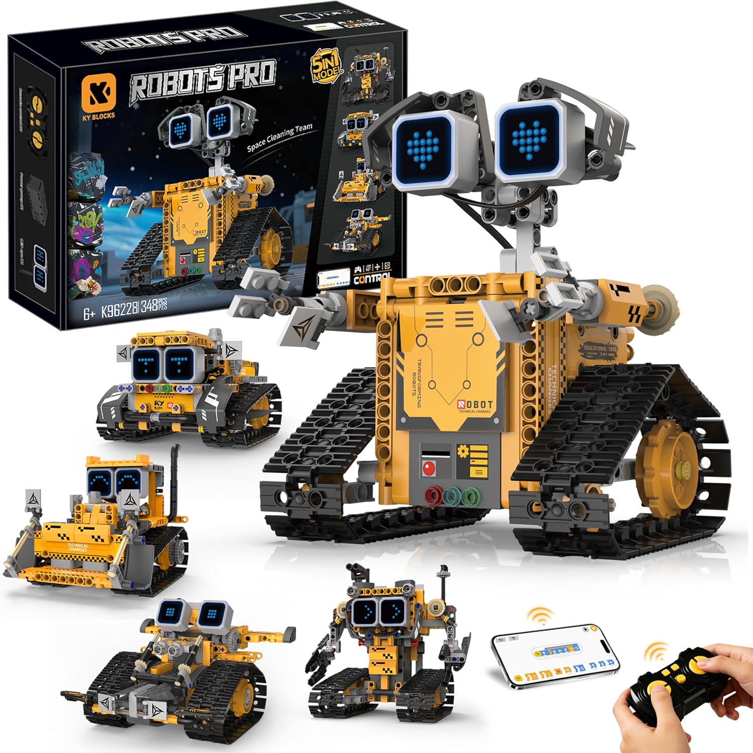 STEM Robot Kit for Kids 6-12, 5-in-1 Coding Building Robot Toy with App | Educational Robotics Set with Remote Control, 348 PCS Engineering Building Toy, Hands-On Learning STEM Gift for Boys Girls