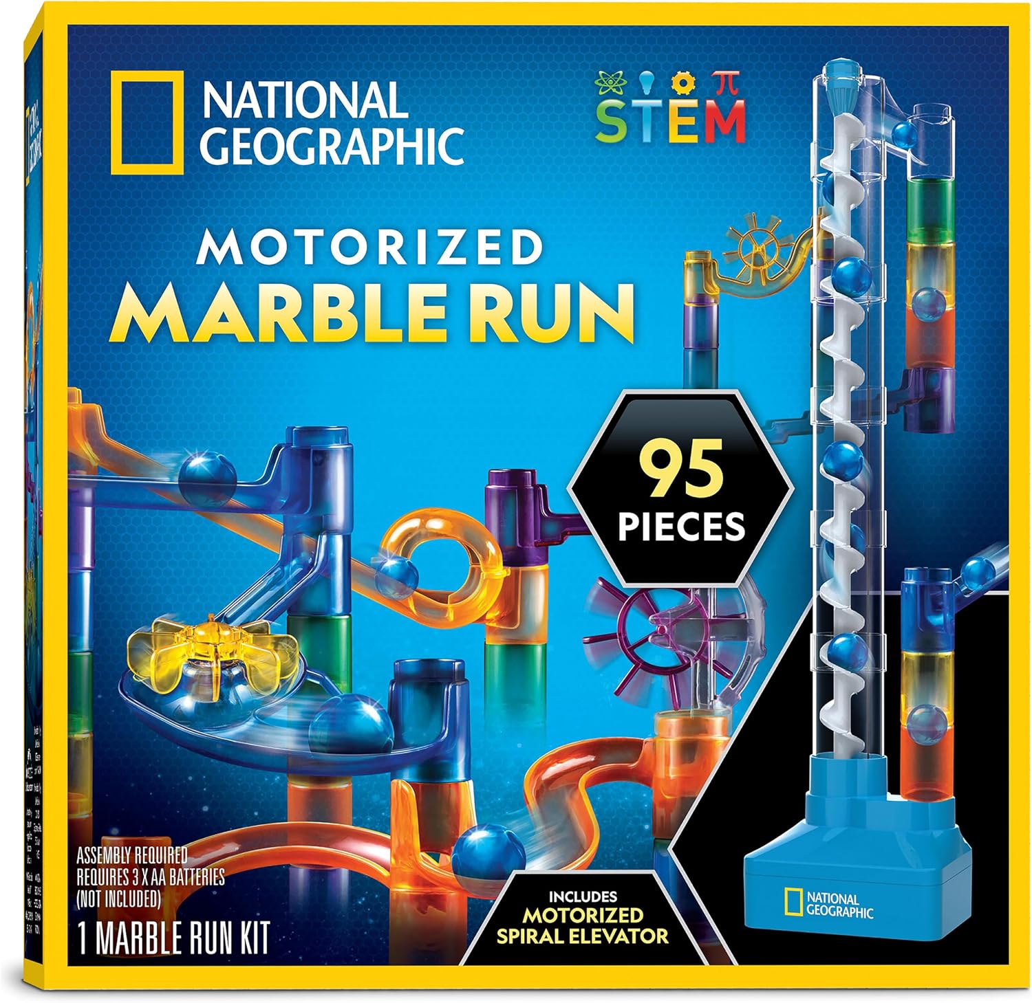 National Geographic Marble Run Building Set with Motorized Elevator | 20 Marbles, Perpetual Motion Machine, Marble Maze, Physics Learning, Storage Bag, STEM Toy, Creative Construction