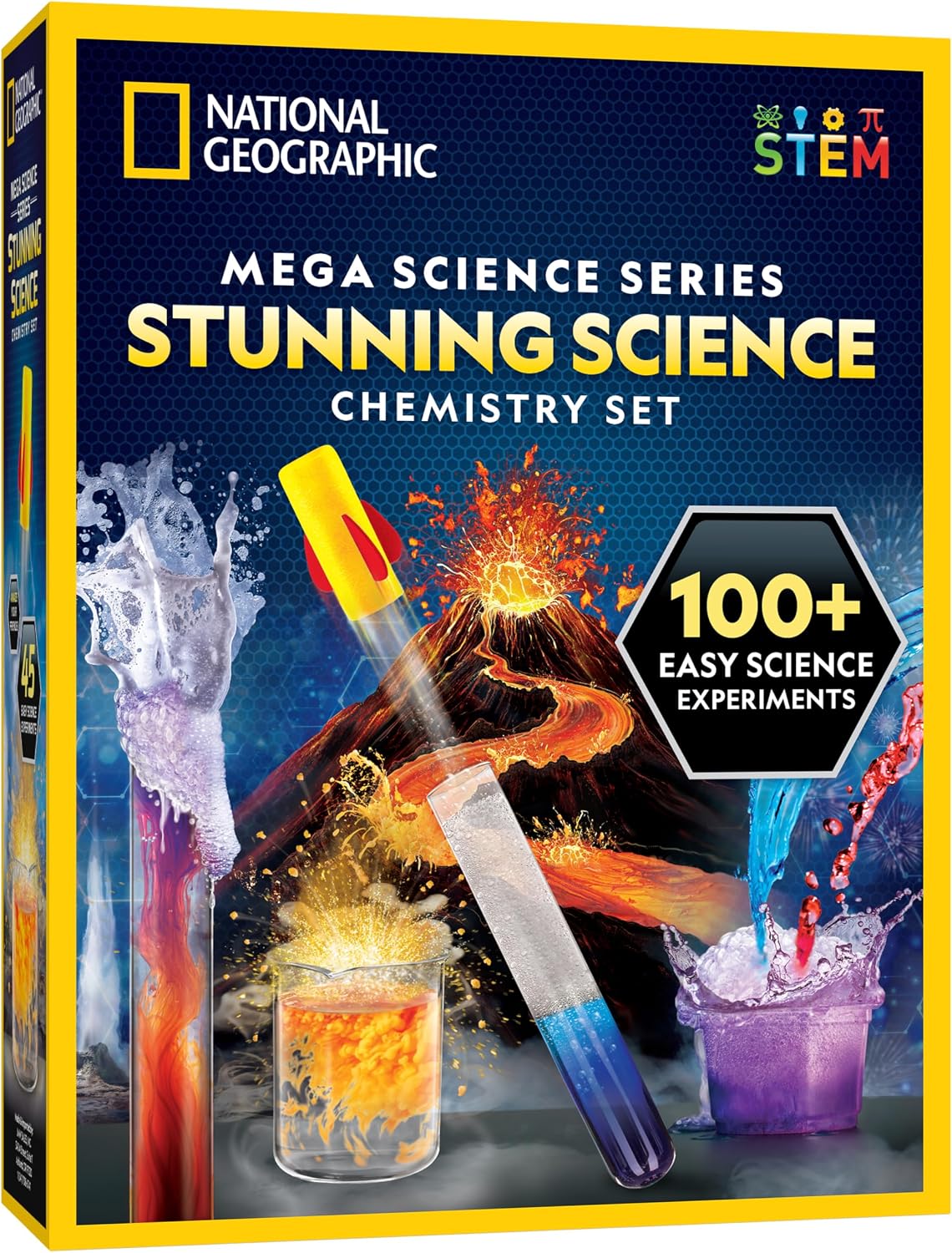 National Geographic Chemistry Set with 45 Experiments for Kids 8-12 | Volcano Eruption, Geyser and Rocket Activities, Hands-On Chemical Reactions, STEM Projects, Science Kit, Birthday Gift
