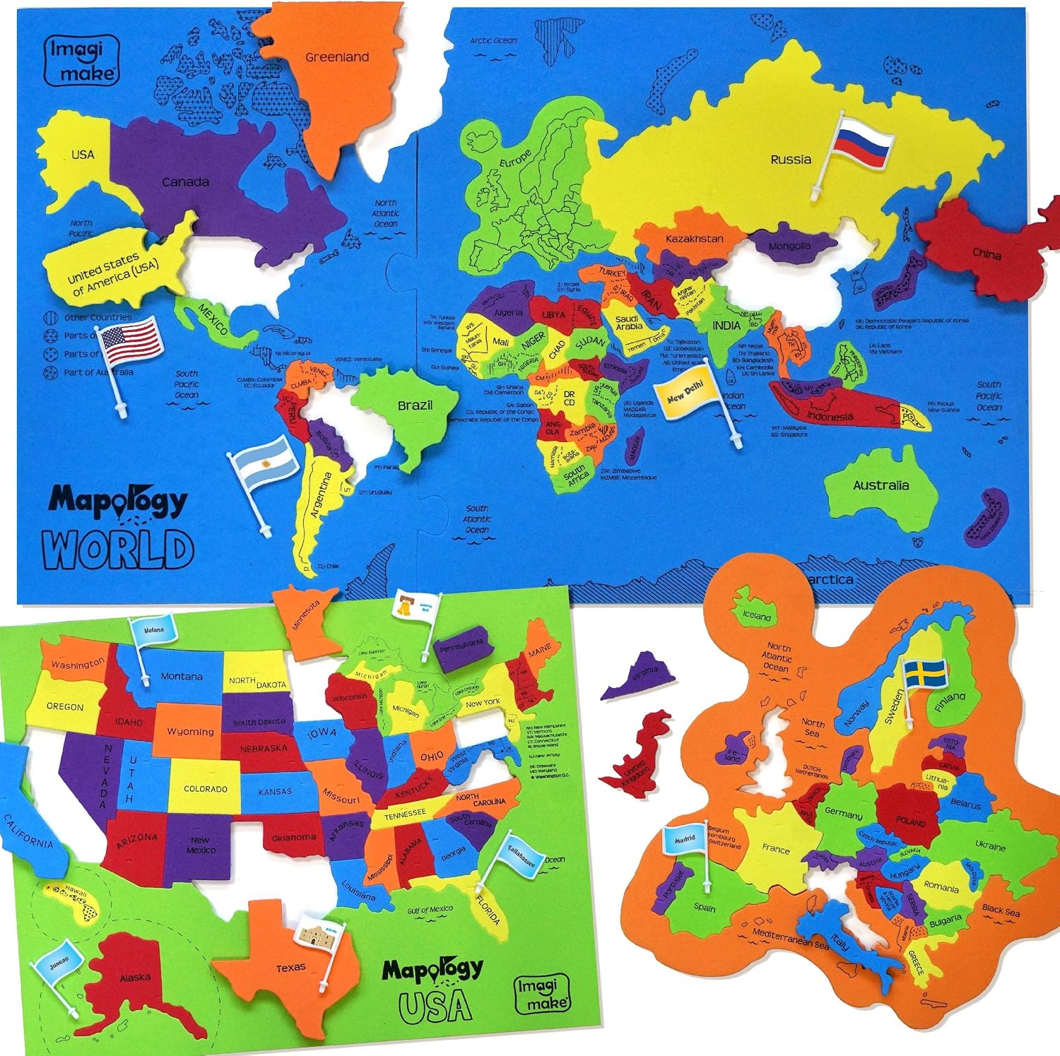 Imagimake Mapology USA & World Map Puzzle, Learn Countries, Flags, Capitals | Educational Toys, Match Flags & Capitals, Geography Learning, Birthday Gift for Boys & Girls Ages 5,6,7,8,9,10,11,12 Year Old
