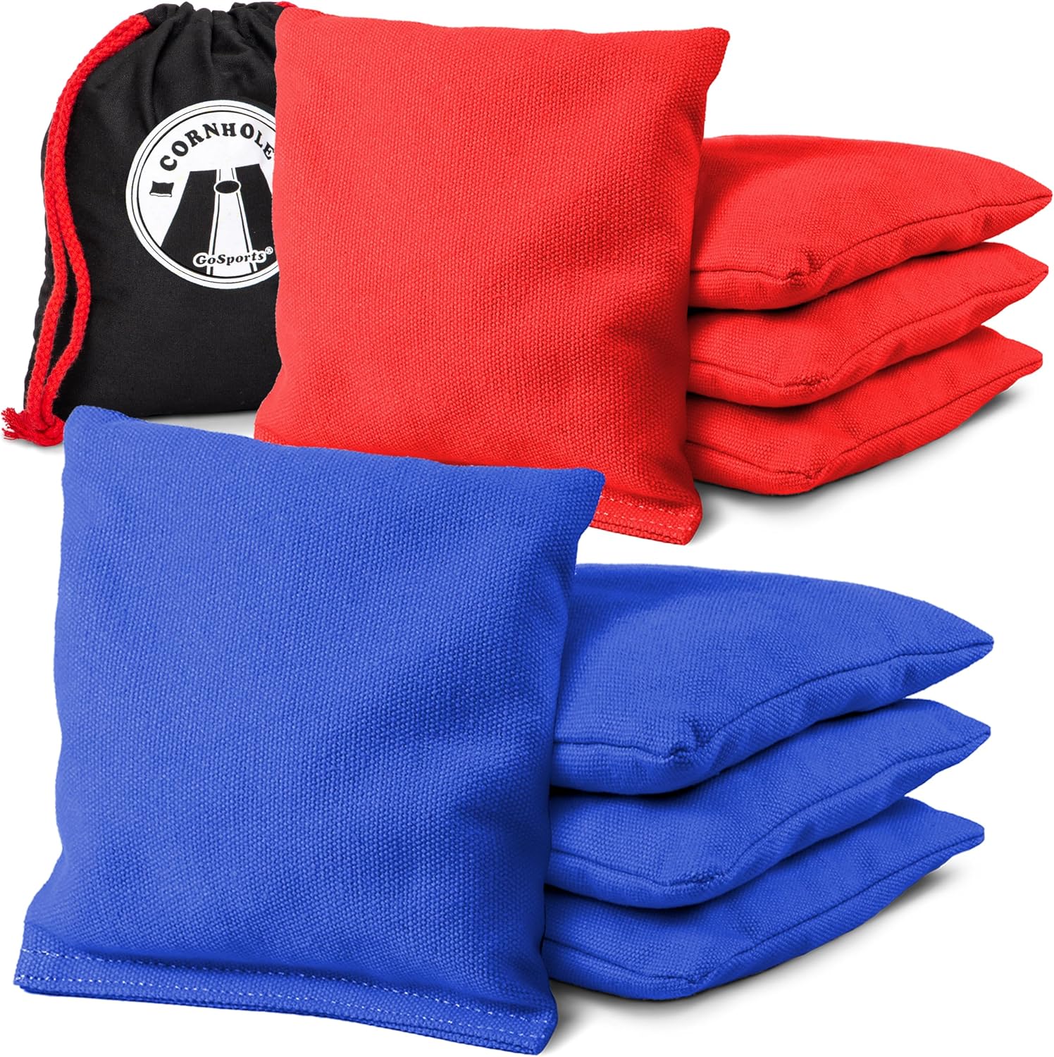 GoSports Official Regulation Cornhole Bean Bags Set of 8 – for Competitive Cornhole Games – All Weather – American Stars and Stripes or Red and Blue