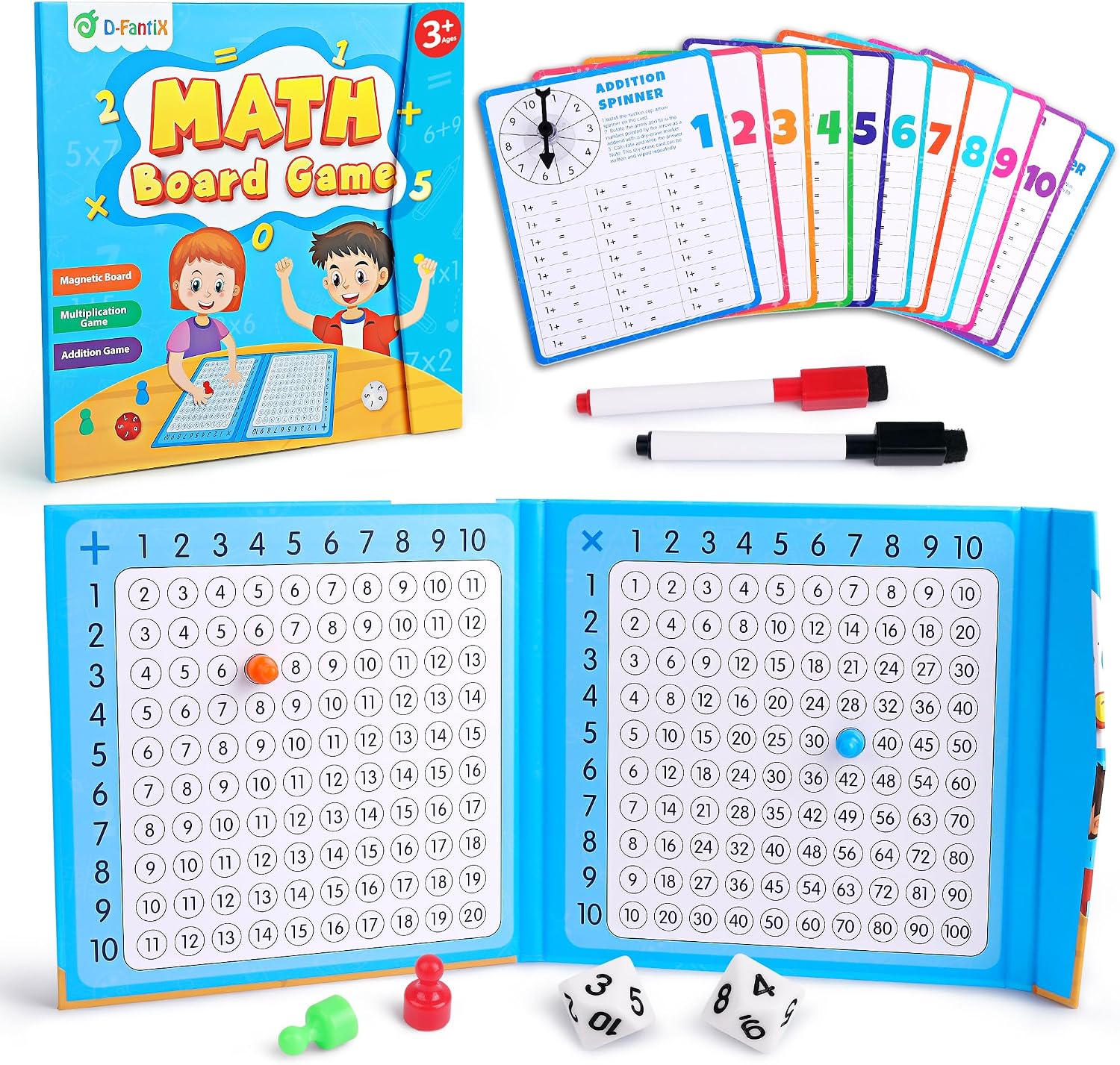 D-FantiX Magnetic Addition Multiplication Game Board | Math Games for Kids 8-12, Math Manipulatives for Elementary School, Montessori Learning Toys for Homeschool Classroom
