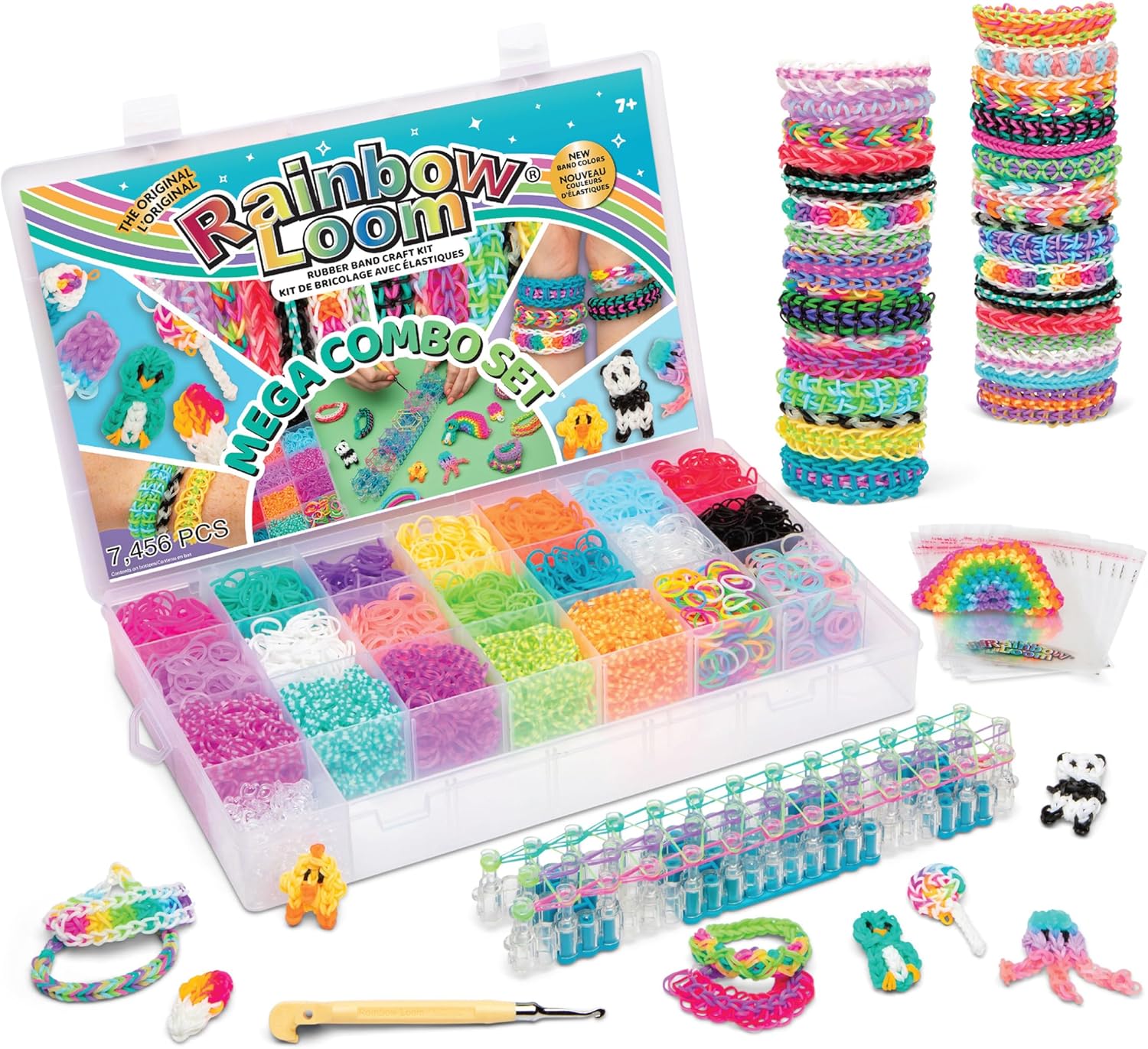 Rainbow Loom MEGA Combo Set, Features 7000+ Colorful Rubber Bands, 2 Step-by-Step Bracelet Instructions, Organizer Case, Great Gift for Kids 7+ DIY Craft, STEAM | Includes 21 Colors, Metal Hook, 300 C-Clips, and Organizer Case. Ideal DIY STEAM Craft Gift for Kids Ages 7+