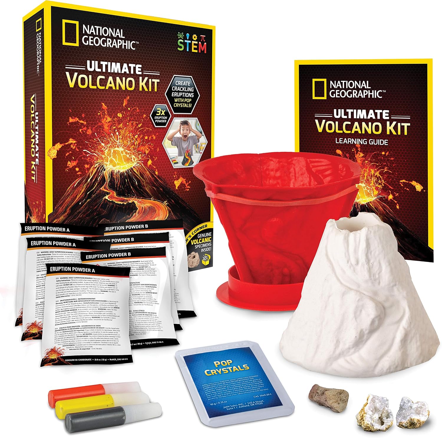 National Geographic Ultimate Volcano Science Kit for Kids Ages 8-12 | 3X More Eruptions, Pop Crystals with Exciting Sounds, Eruption Powder, Hands-On Earth Science, STEM Activity, Birthday Gift