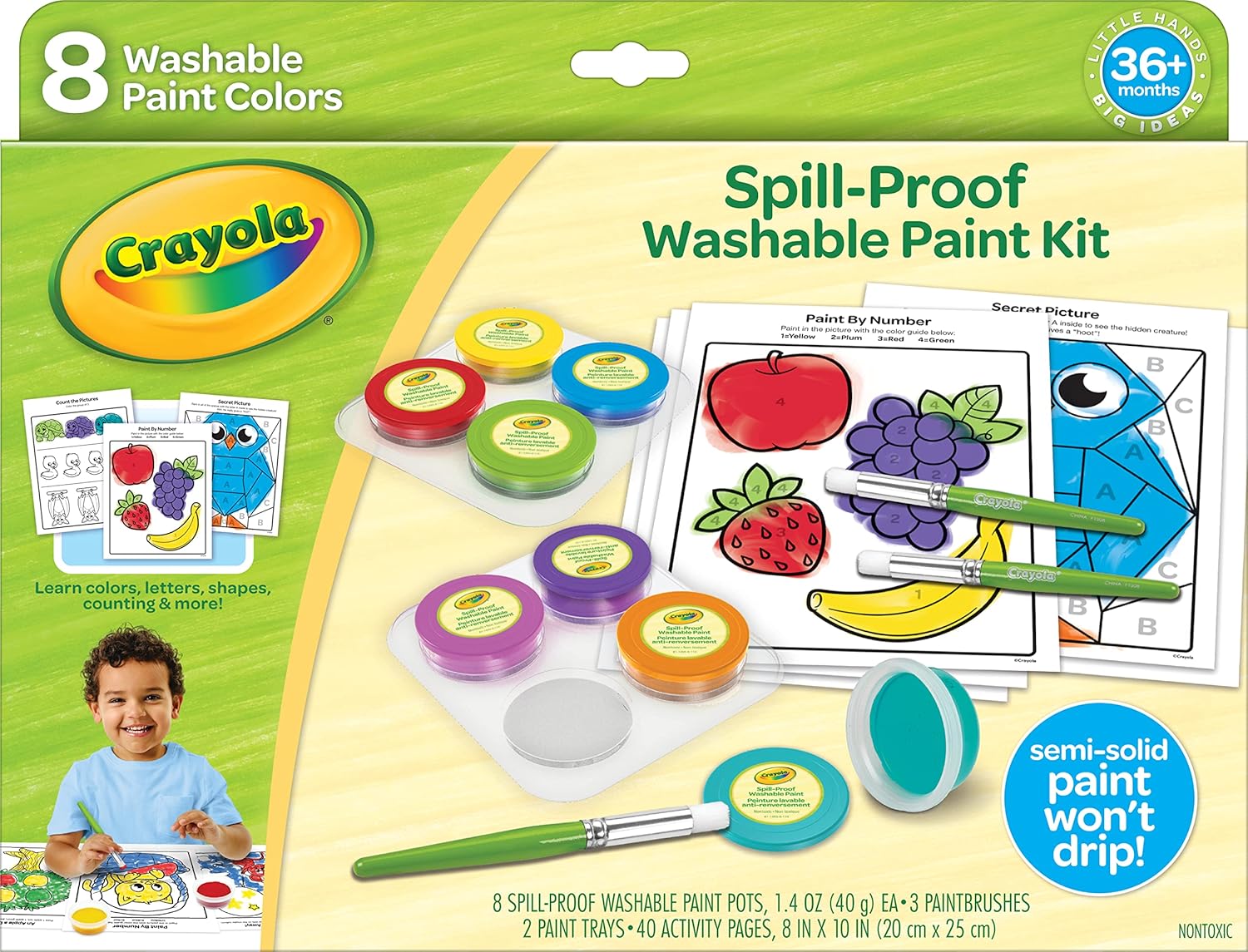 Crayola Spill Proof Paint Set (8ct), Washable Toddler Paint Kit | Screen Free Activity, Arts & Crafts Kit for Kids, Painting Gift for Toddlers, Ages 3+