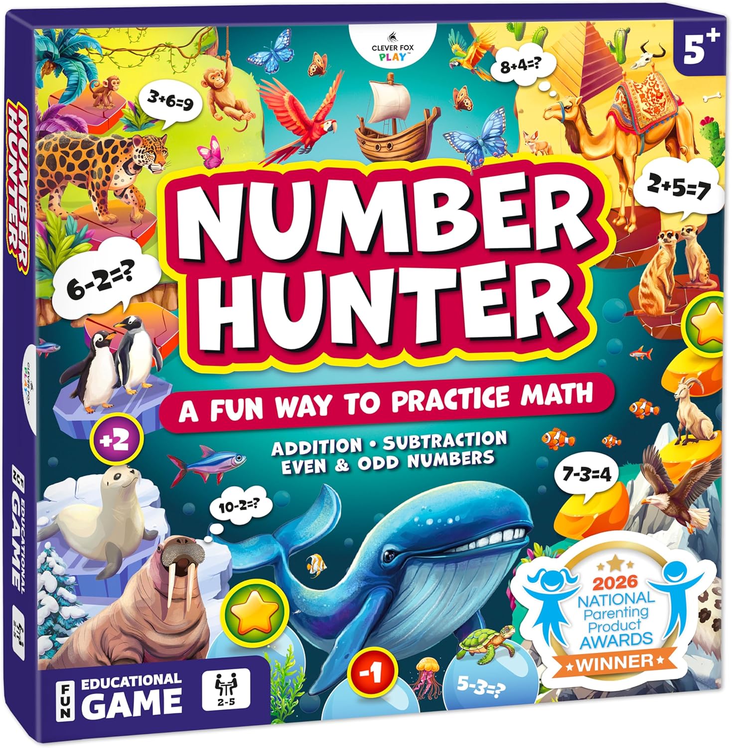 Number Hunter Math Board Game for Kids 5-7, 1st Grade & Kindergarten | Addition and subtraction game, STEM toy for 5+ year old, homeschool essentials, classroom learning, family game night