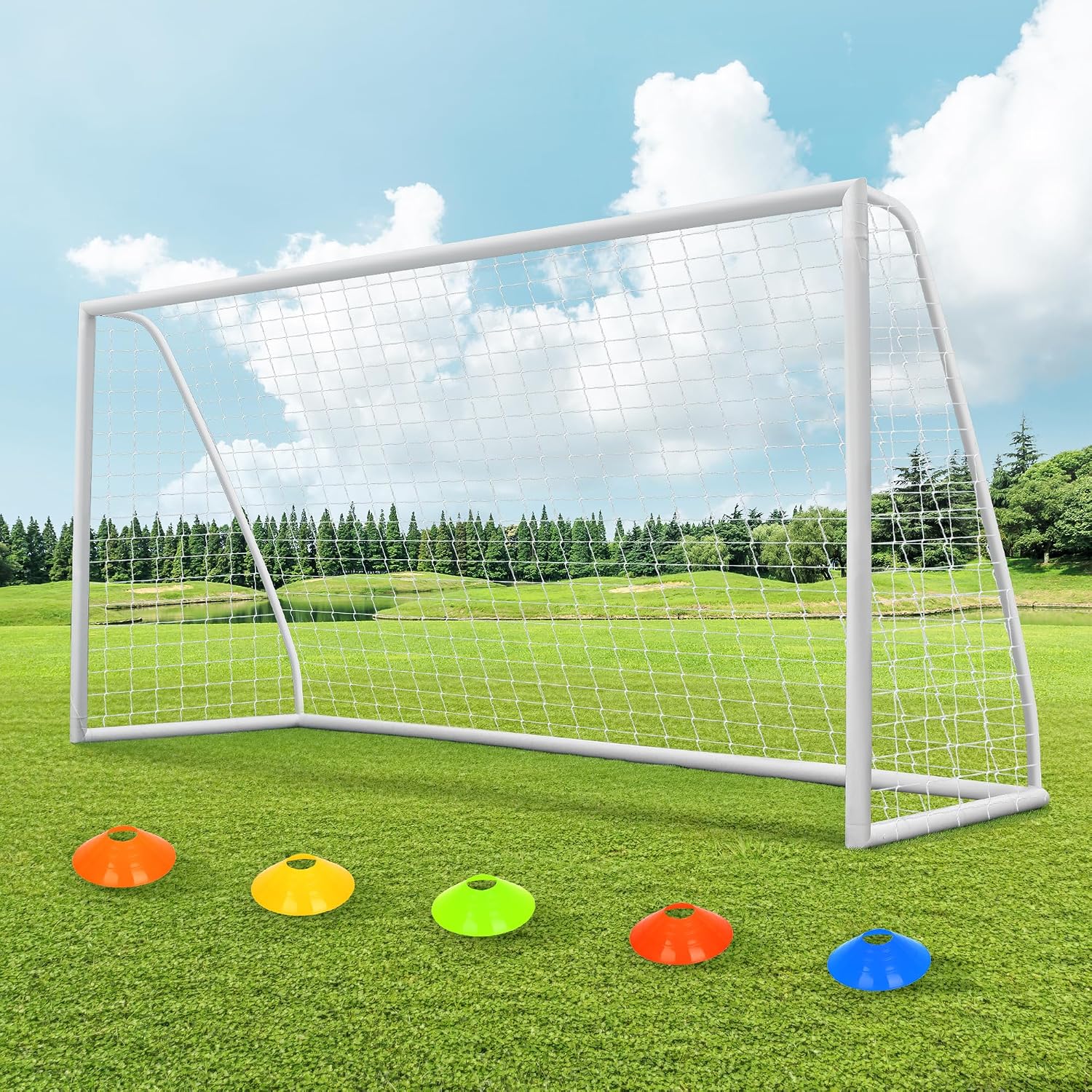 ORIENGEAR Soccer Goal, 12×6/10×6.5/8×6/6×4 Full Size Soccer Goals for Backyard, Soccer Net with Training Discs, Portable Soccer Goal for Kids and Adults with 1 Carry Bag, Porterias De Futbol