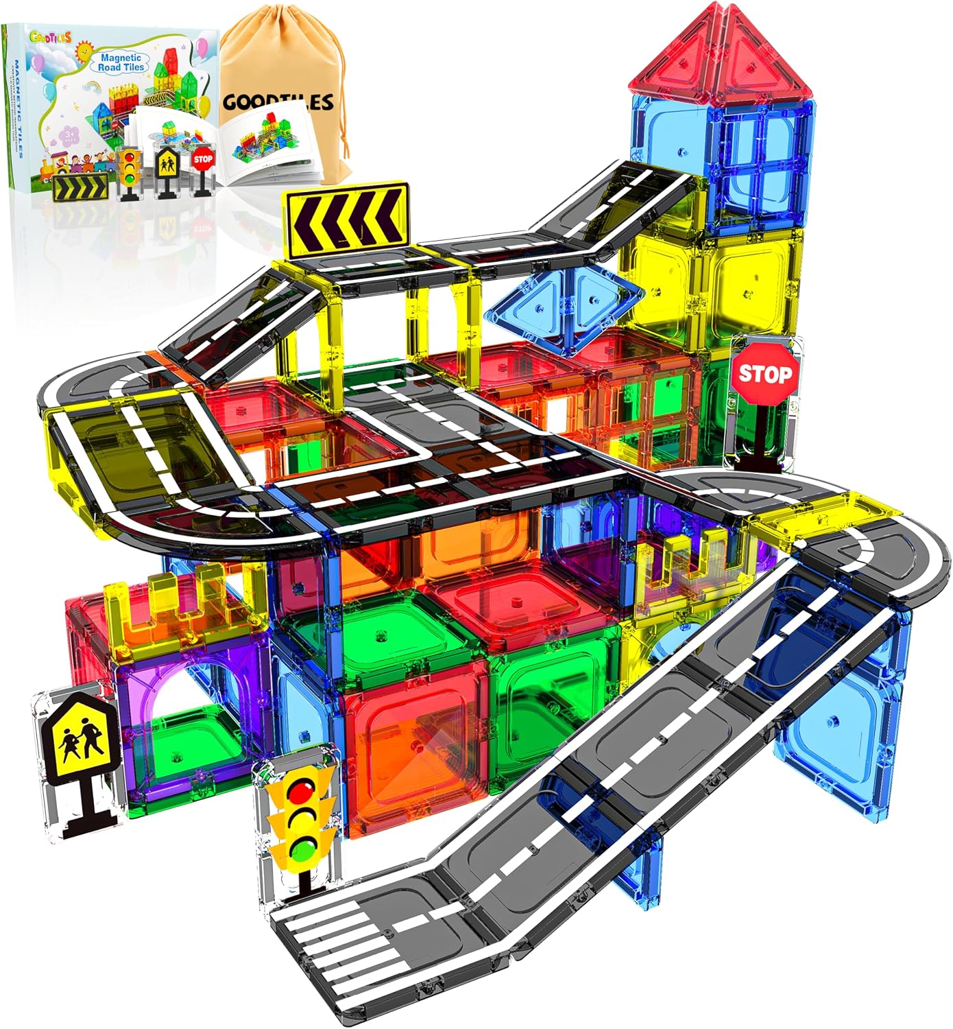 Magnetic Tiles – Road Set, Magnetic Building Blocks, Preschool Montessori Toys Gift for 3+ Year Old Boys and Girls, Sensory Christmas Toys for Kids Aged 3-5 and 4-8, Ideas for Kid with Autism