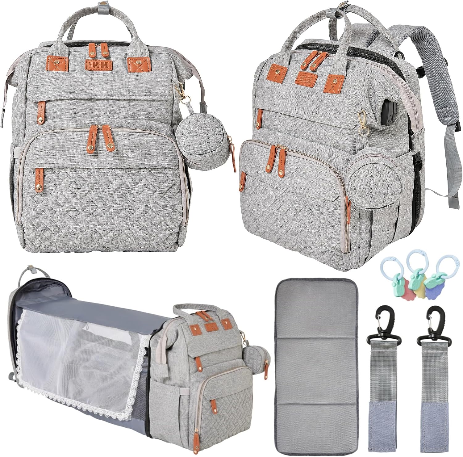 ORIAN Diaper Bag Backpack with Changing Station, Waterproof, Unisex | Large baby travel bag with mosquito net, USB port, insulated bottle pockets, stroller straps and 3 included accessories