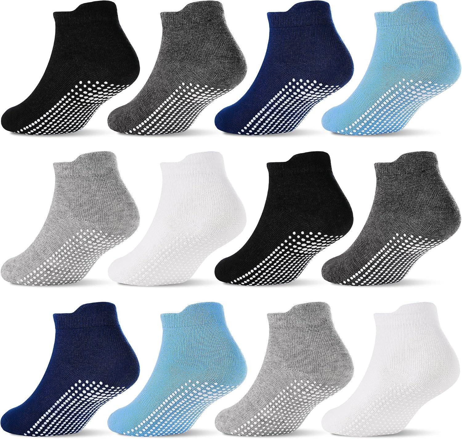 GRPSKCOS Non Slip Toddler Baby Socks 12 Pairs Anti Skid Ankle Socks for Girls Boys Grips Sock for 0-7 Years Children