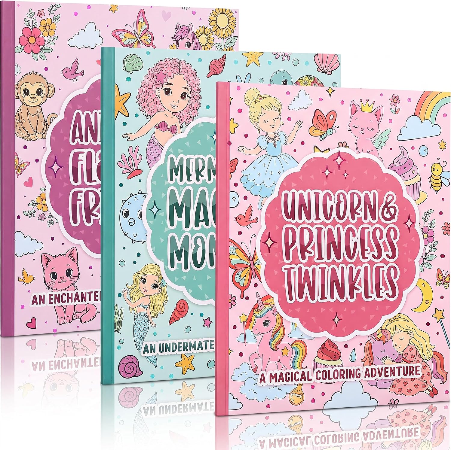 Fun Coloring Books for Kids Set of 3 – Princess, Unicorn & Mermaid Ages 4-8 | Cute Coloring Book for Girls with Magical Themes – Easy to Color Toddler Gift for Your Creative Little Princess