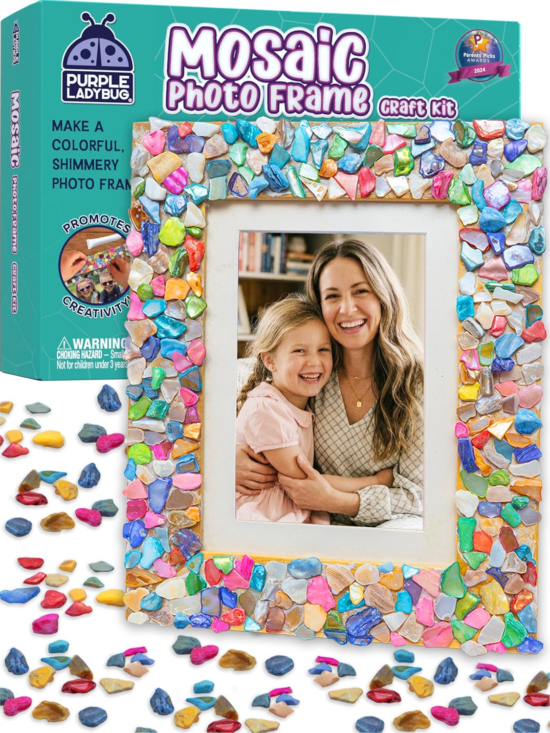 Mother of Pearl DIY Mosaic Photo Frame Craft Kit for Girls Ages 8-12 | Make-your-own Activity, Summer Projects, Tween Gift, 9 Year Old Birthday Present, Creative STEAM Activity