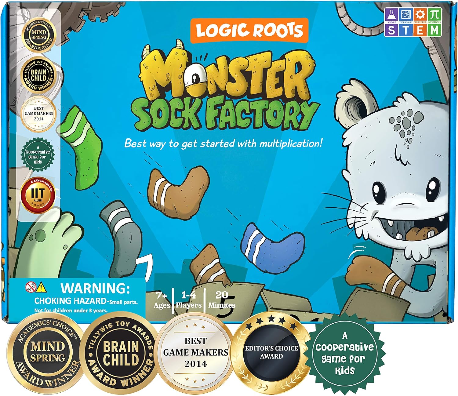 Monster Sock Factory Multiplication and Division Game – Fun Math Board Game for 6-10 Year Olds, Easy to Play STEM Toy for Kids at Home, Learning Gift for Girls & Boys, Grade 1 and Up