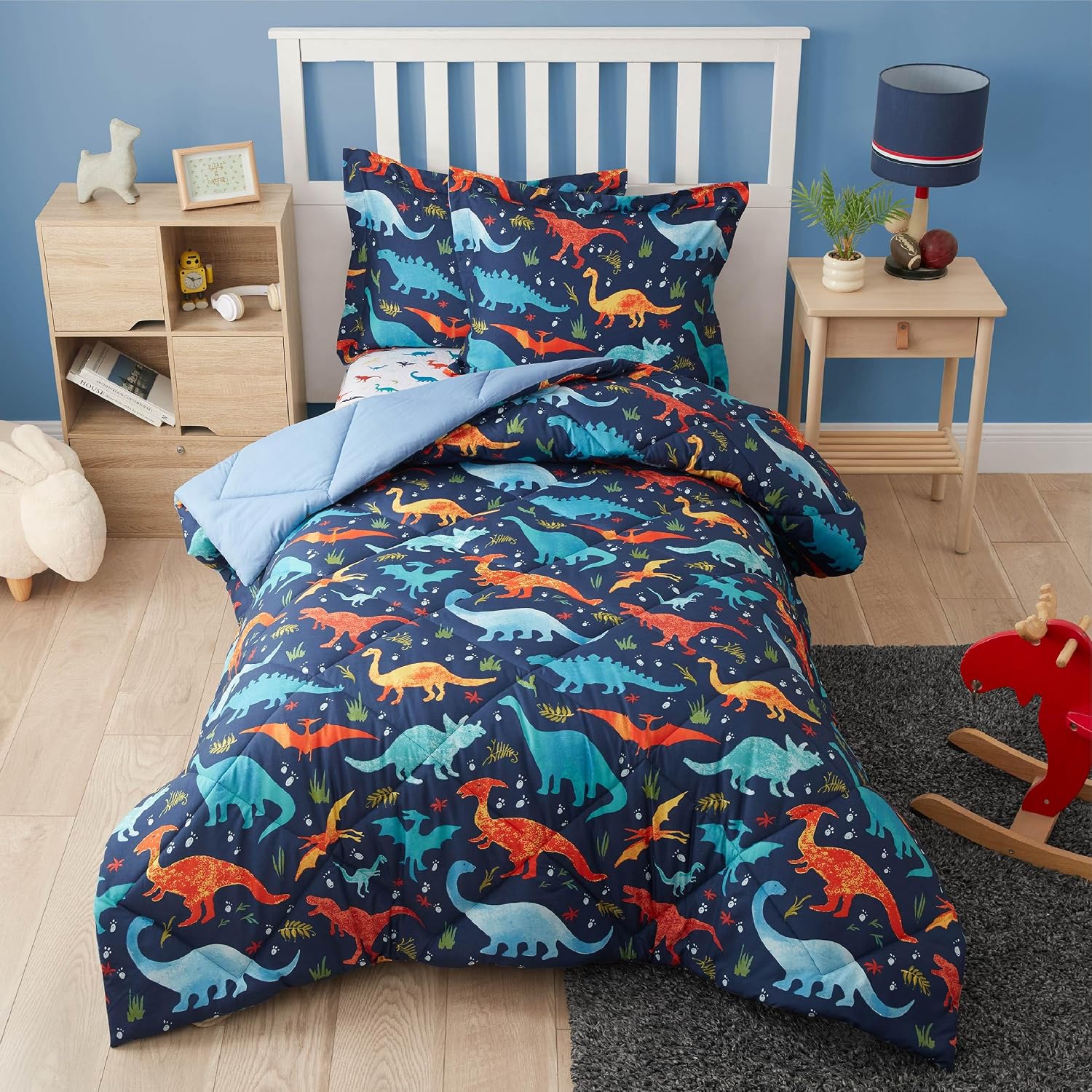PPOLCA Twin Dinosaur Kids Bedding Set for Boys, 2 Pieces Twin Dinosaur Kids Comforter Sets for Boys, Super Soft Lightweight for All Seasons, Includes 1 Comforter (66″x86″) and 1 Pillowcase(20″x26″+2″)