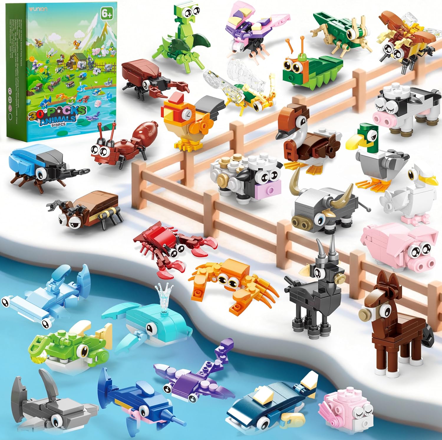30 Packs Party Favors for Kids – 919 PCS Animal Building Blocks Toy | Mini Sets Party Favors, Goodie Bags Stuffers Classroom Prizes Return Gifts Easter Bulk Gifts Boys Girls Student Ages 6+