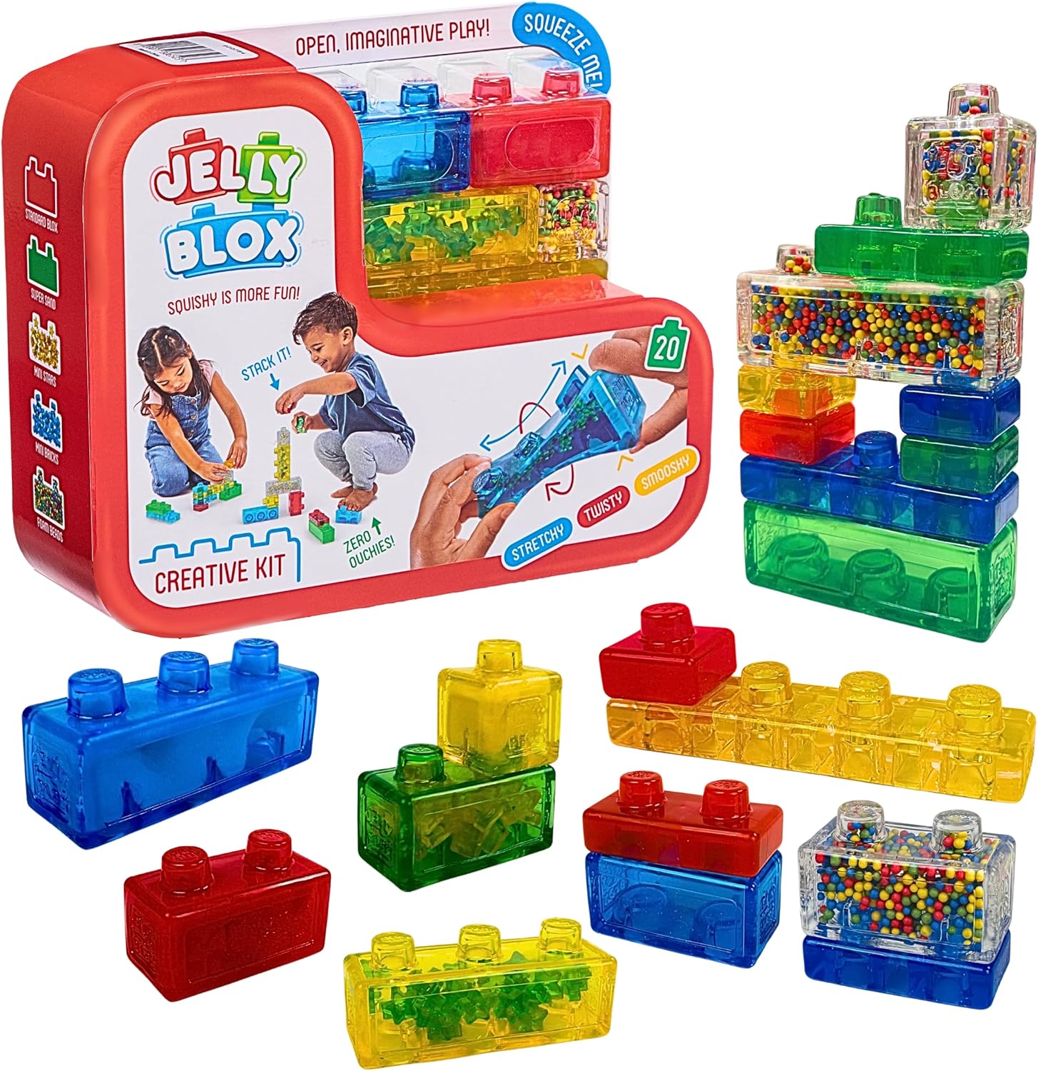 Jelly Blox Creative Kit | Includes 20 Blocks | Toddler & Preschool | Building Blocks Kids Can Squeeze, Stretch, Squish | MESH ACCREDITED | Safety Tested & Ouch-Free | Sensory Play Toy Ages 2+