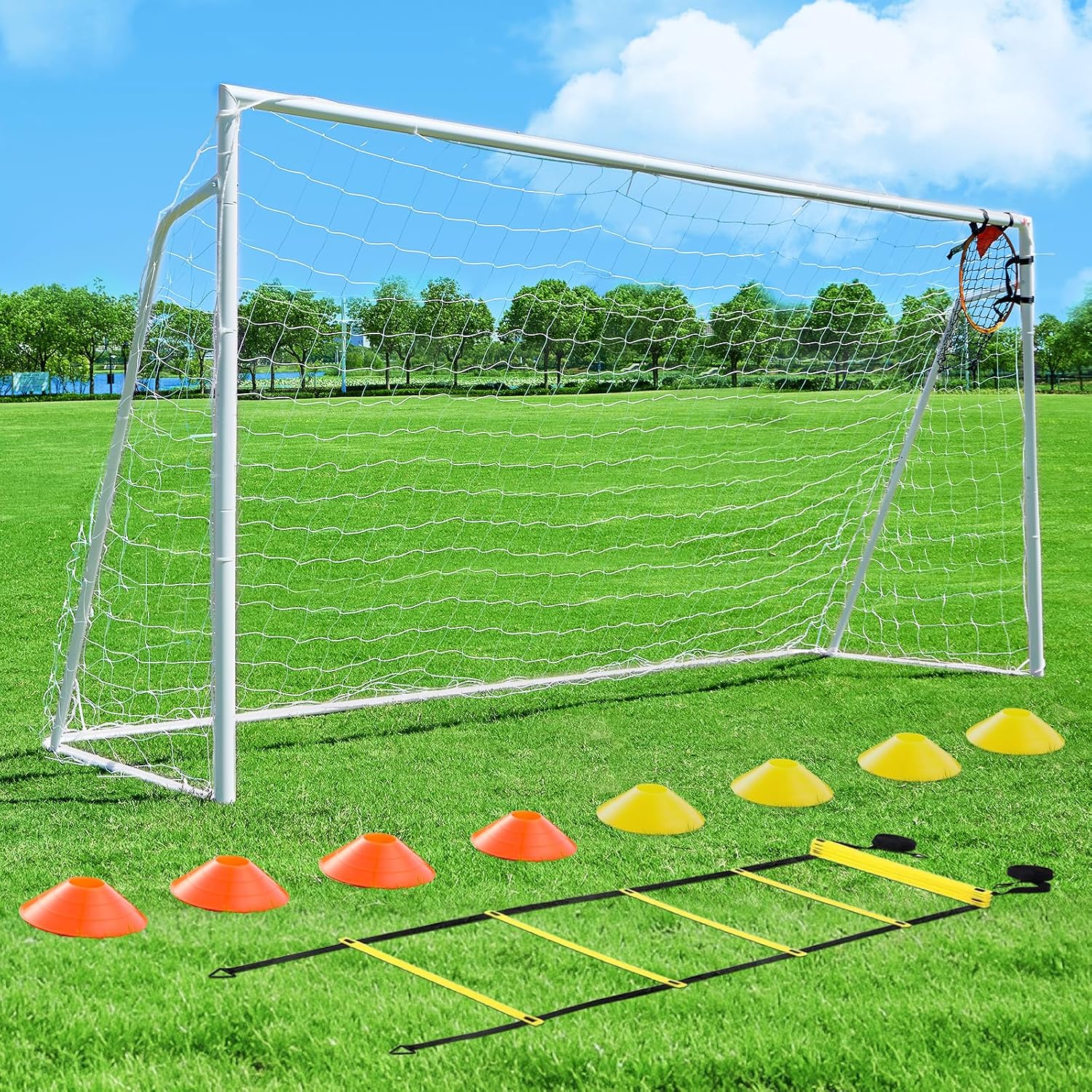Soccer Goal 12×6,10×6.5, 8×6, 6x4FT Soccer Goals for Backyard Metal Soccer Goals for Kids Youth Adults Large Outdoor 2″ Steel Soccer Goal Post Frame with Soccer Net Target Net Agility Ladder