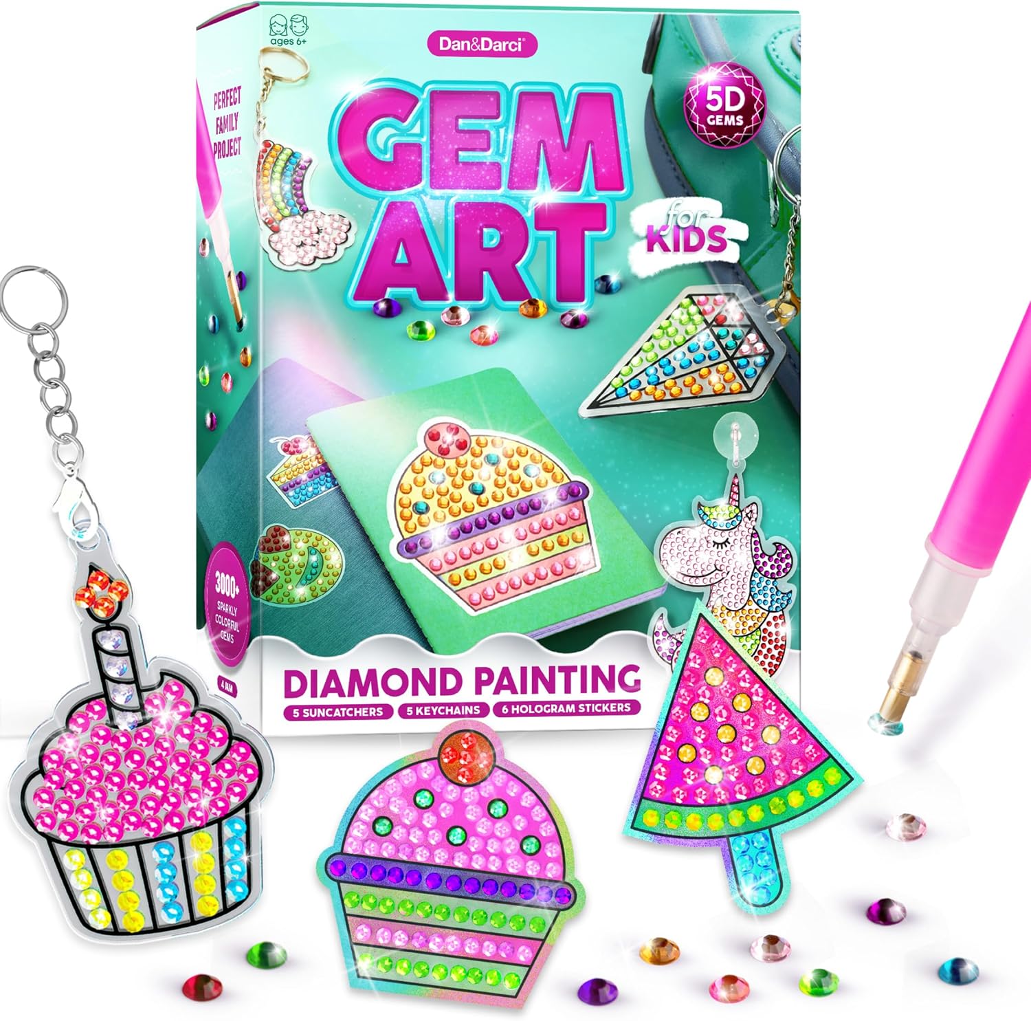 Dan&Darci Diamond Art Kit for Kids – Gem Painting – Arts & Crafts Kits for Ages 6-12 – Gifts for 6, 7, 8, 9, 10, 11, 12 Year Old Boy & Girl – Girls Birthday Toys Gift Ideas – Craft Activities