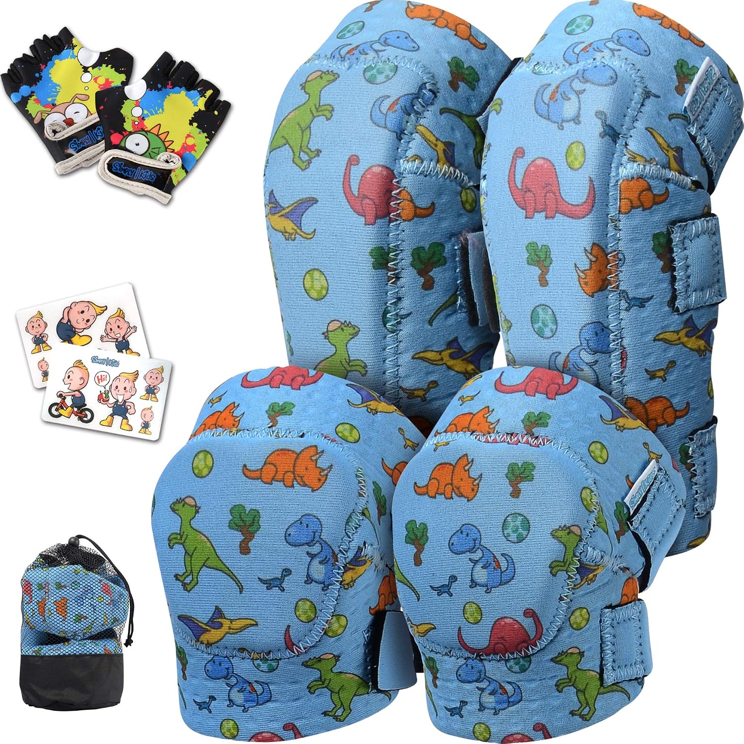 Soft-Style Kids Knee and Elbow Pads with Bike Gloves, Flexible Impact-Resistant Gear for Ages 2-11, Designed for Balance Bikes, Roller-Skating, and Skateboarding