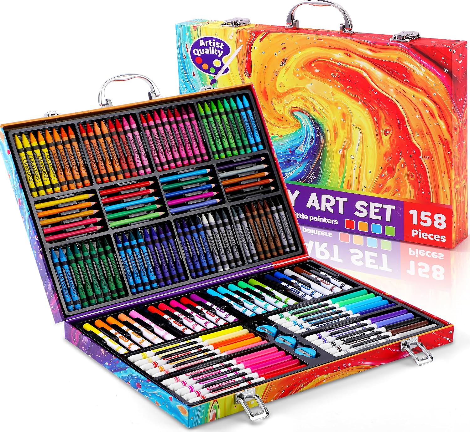 158 Pcs Coloring Set for Kids, Deluxe Art and Crafts Drawing Painting Kits | Crayons, Colored Pencils, Washable Markers, Christmas Birthday Gift for Ages 3, 4, 5, 6, 7, 8 Years olds Toddlers Girls Boys