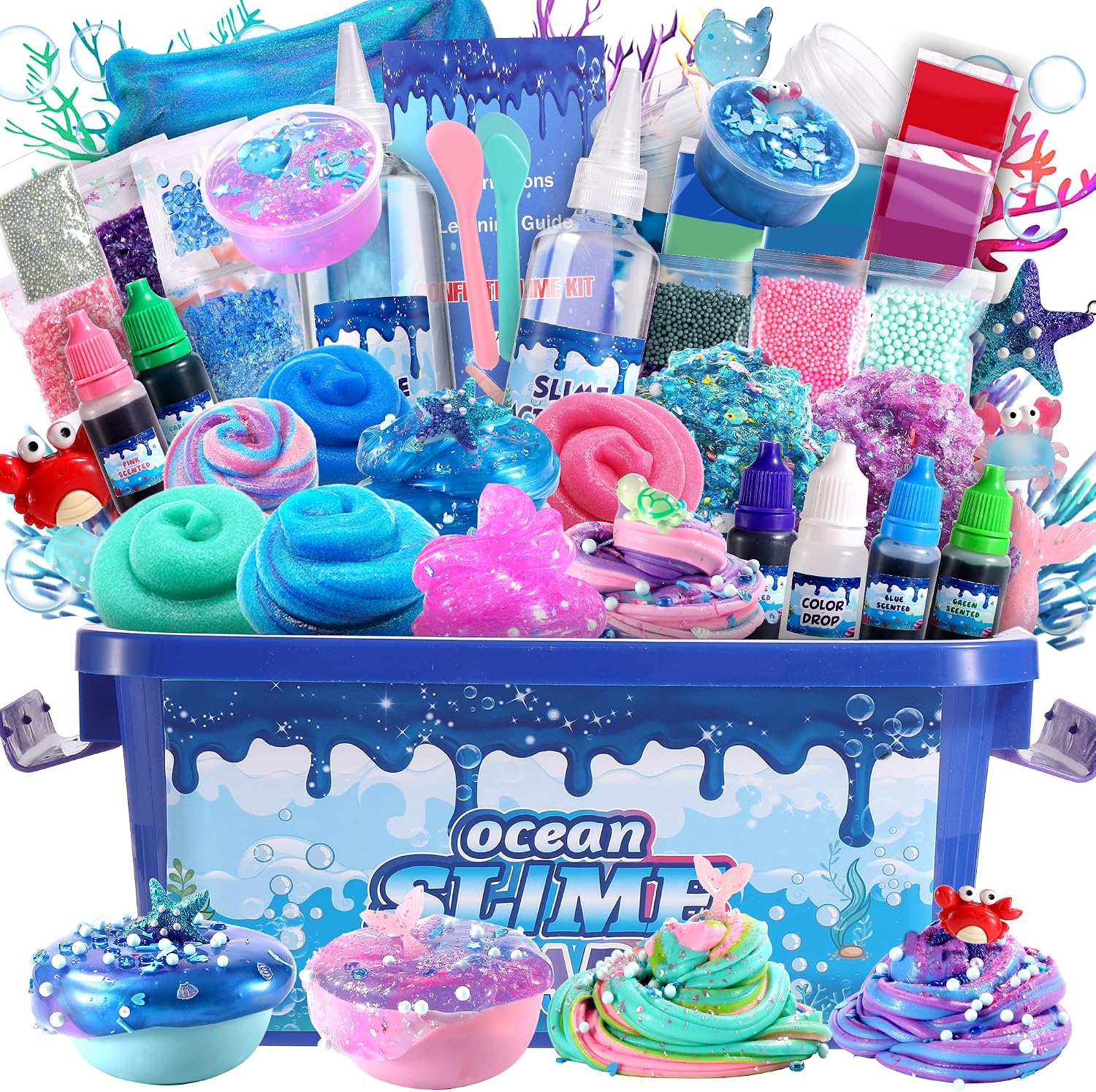 Ocean Slime Kit for Girls,Non Sticky,Super Soft Sludge Toy,Birthday Gifts for Kids 4-12,Soft Shiny Metal Clay Toy Girls & Boys
