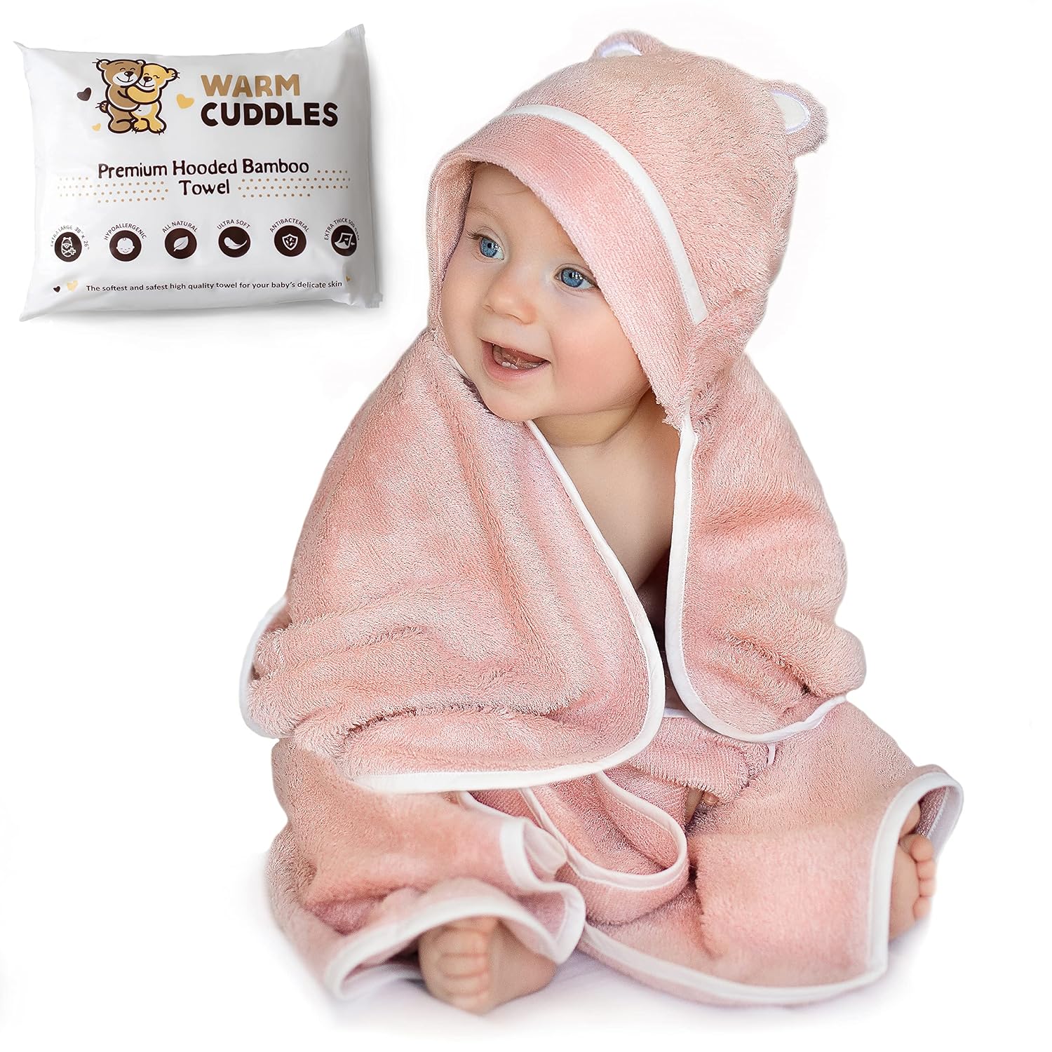 Premium Baby Bath Towel – Rayon Made from Bamboo Hooded Baby Towels – Newborn Baby Towel with Hood – Large Hooded Towel for Newborn Infant Boy Girl (Pink)