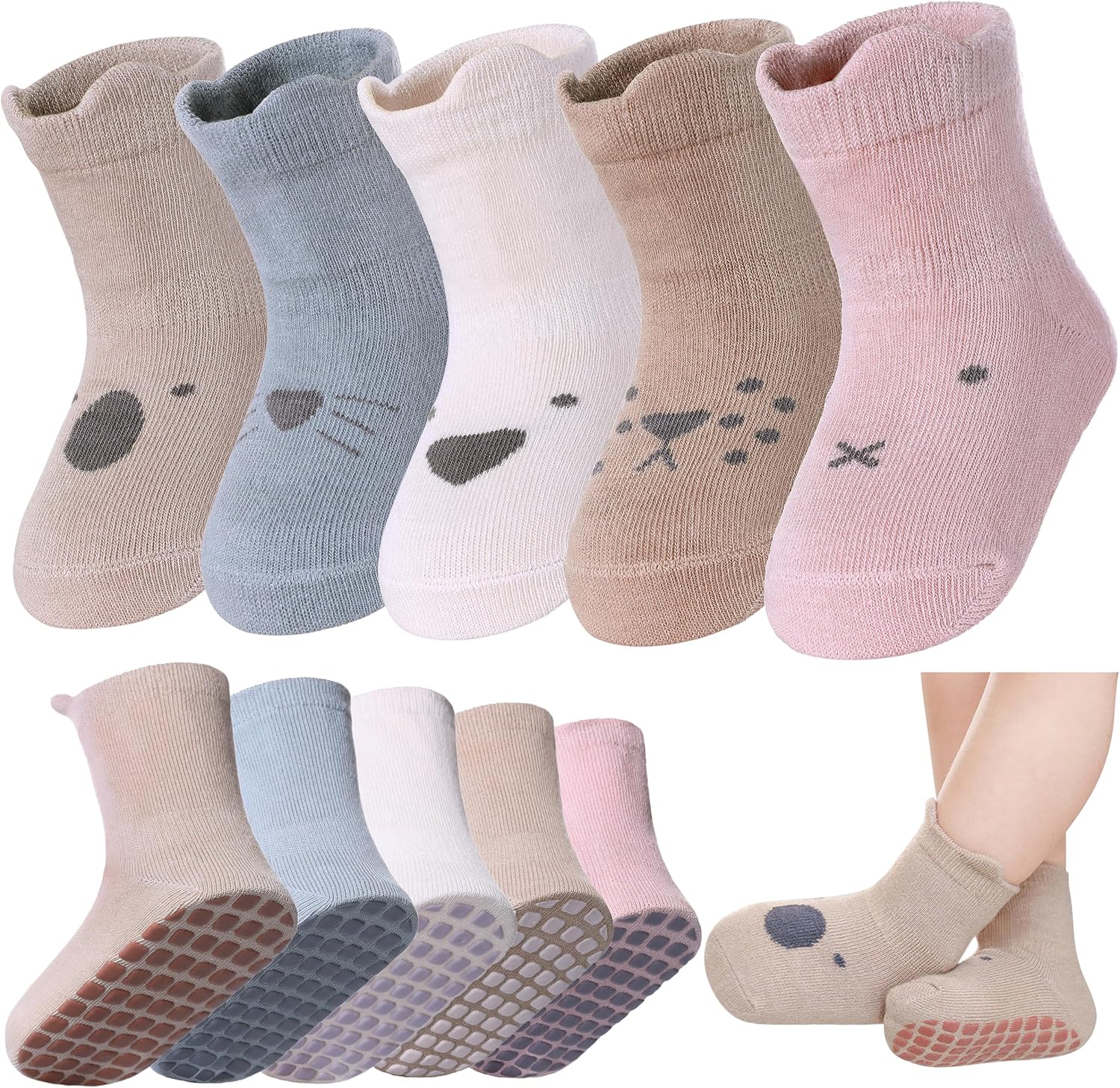 LANLEO Baby Toddler Socks with Grips Baby Toddlers Girls Boys Non Slip Grip Socks with Grippers 6 Months-5 Year Old